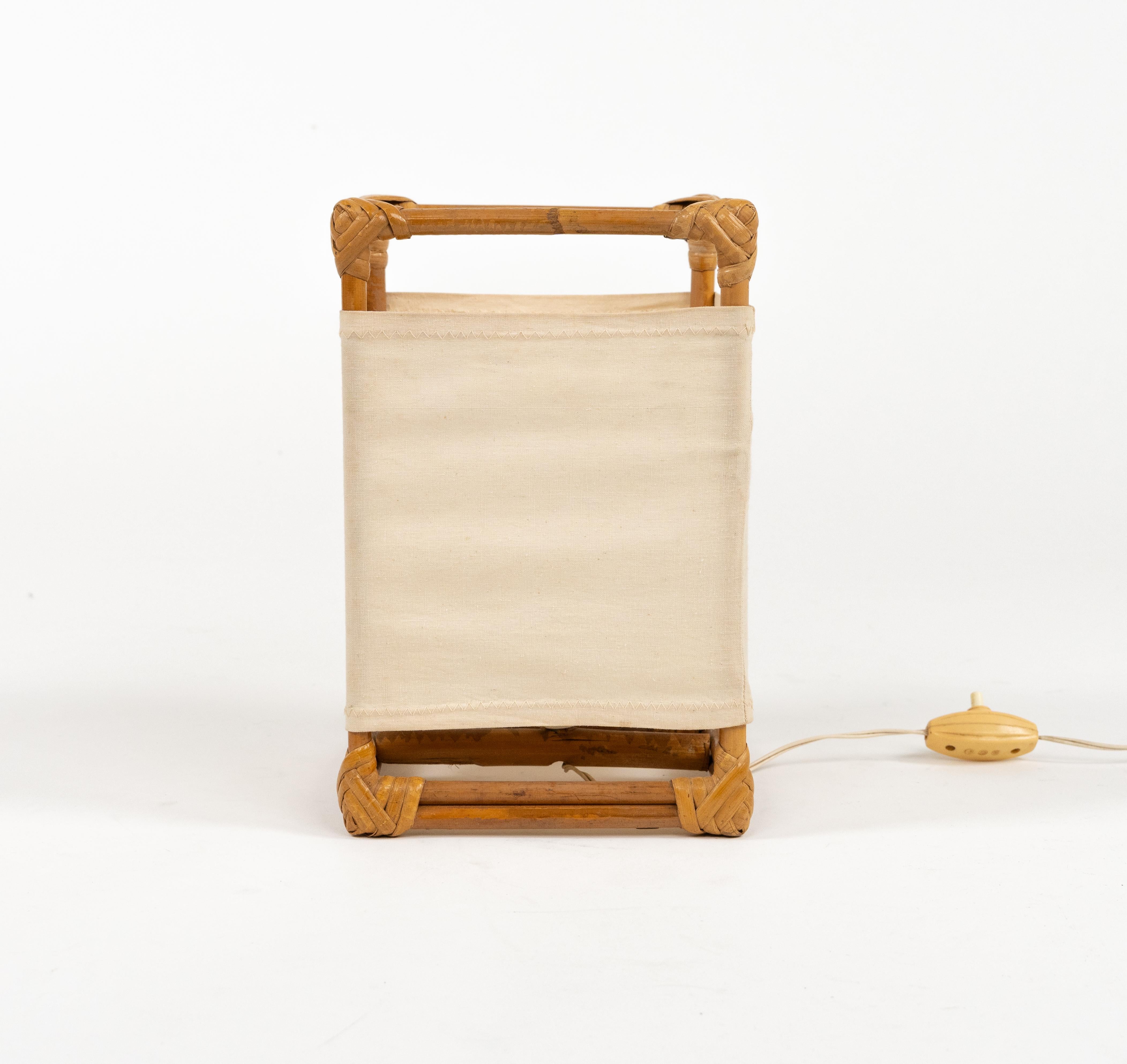 Table Lamp in Bamboo, Rattan and Fabric Attributed to Louis Sognot, France 1960s For Sale 3