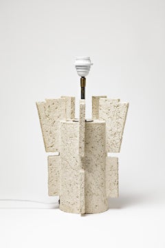 Table lamp in beige grog clay by Denis Castaing, 2019