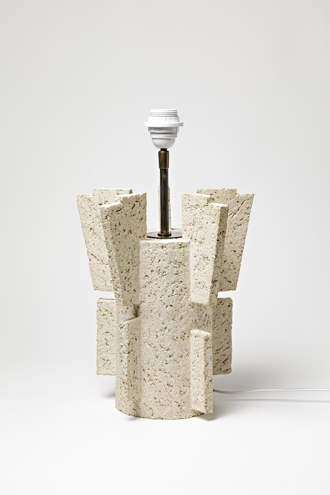 French Table lamp in beige grog clay by Denis Castaing, 2019 For Sale