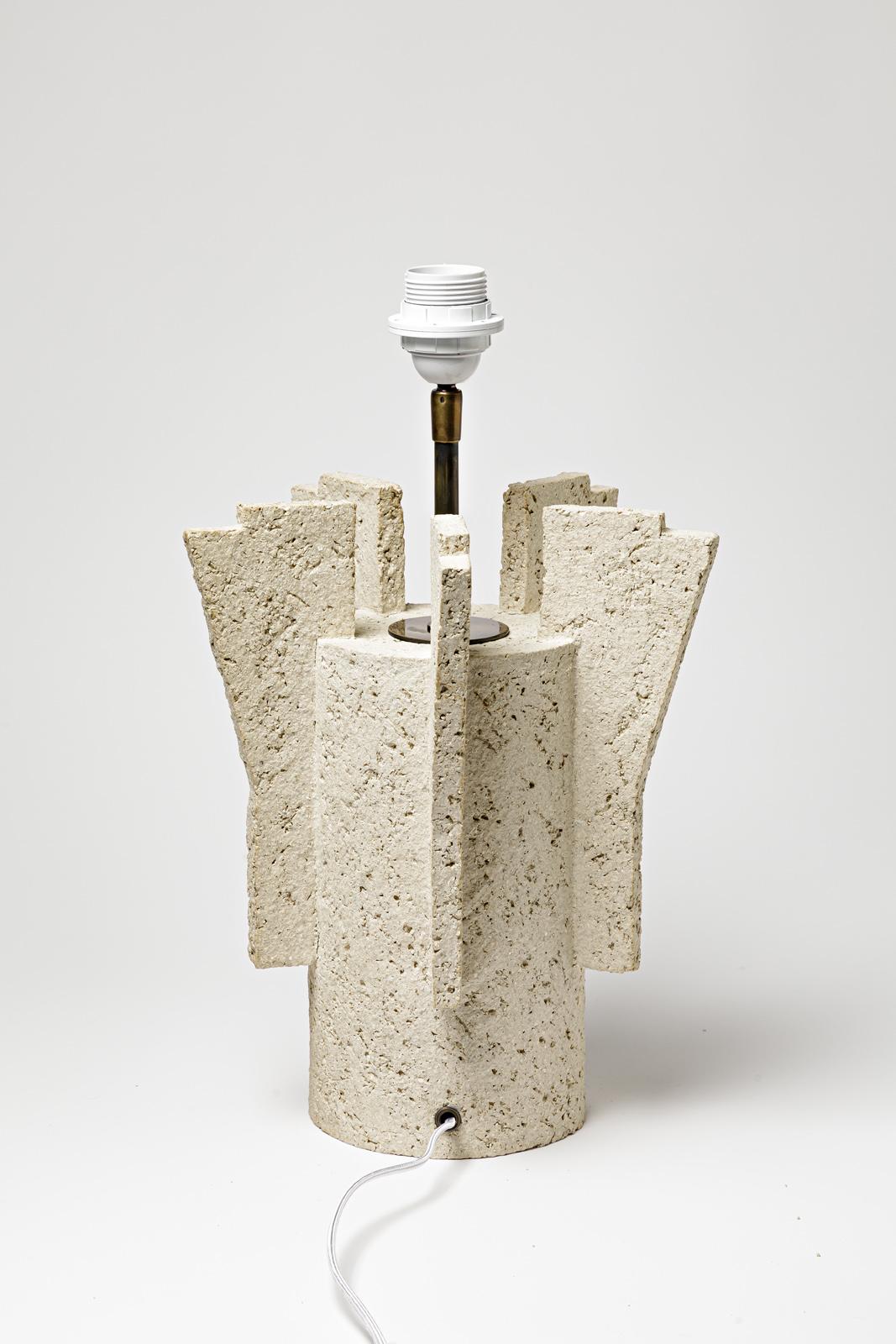 Table lamp in beige grog clay by Denis Castaing, 2019 In New Condition For Sale In Saint-Ouen, FR