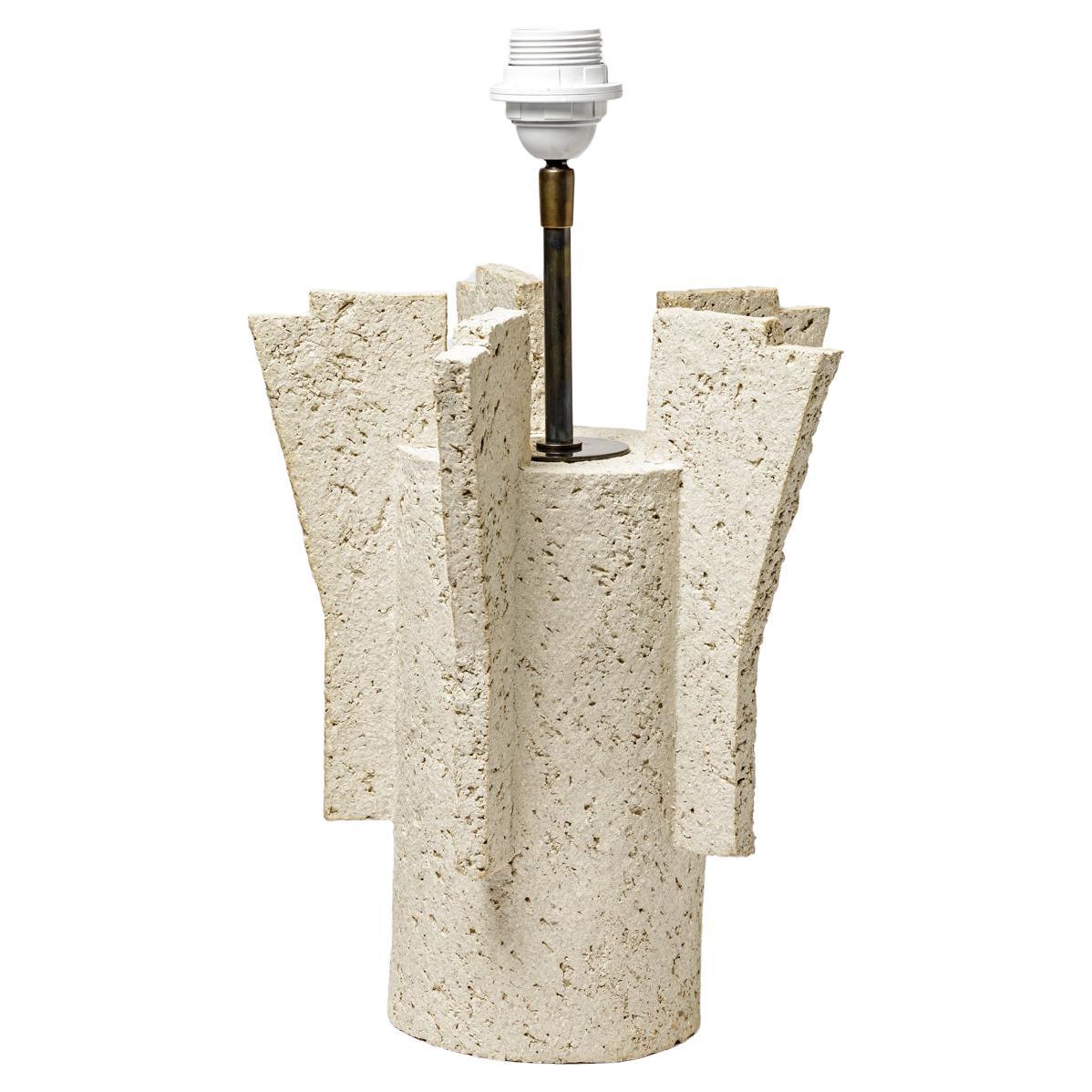 Table lamp in beige grog clay by Denis Castaing, 2019