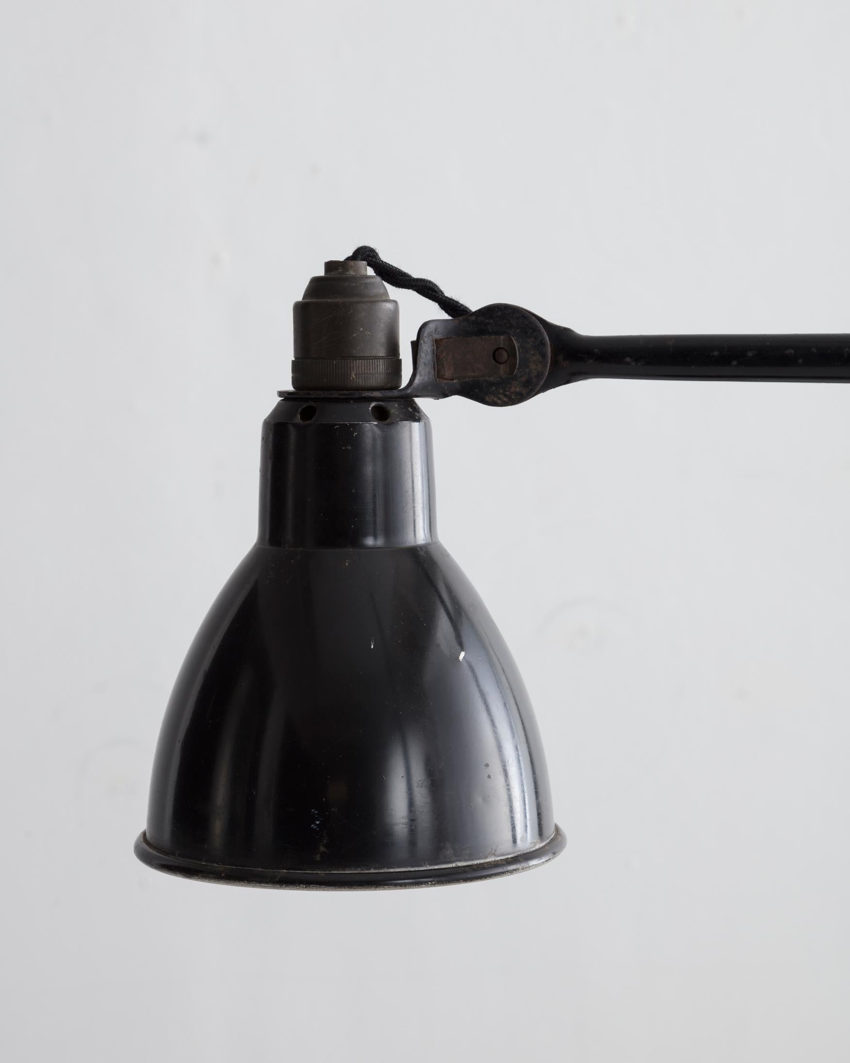 Table Lamp in Black Metal with Triangular Base by Bernard-Albin Gras, 1920s In Fair Condition In New York, NY