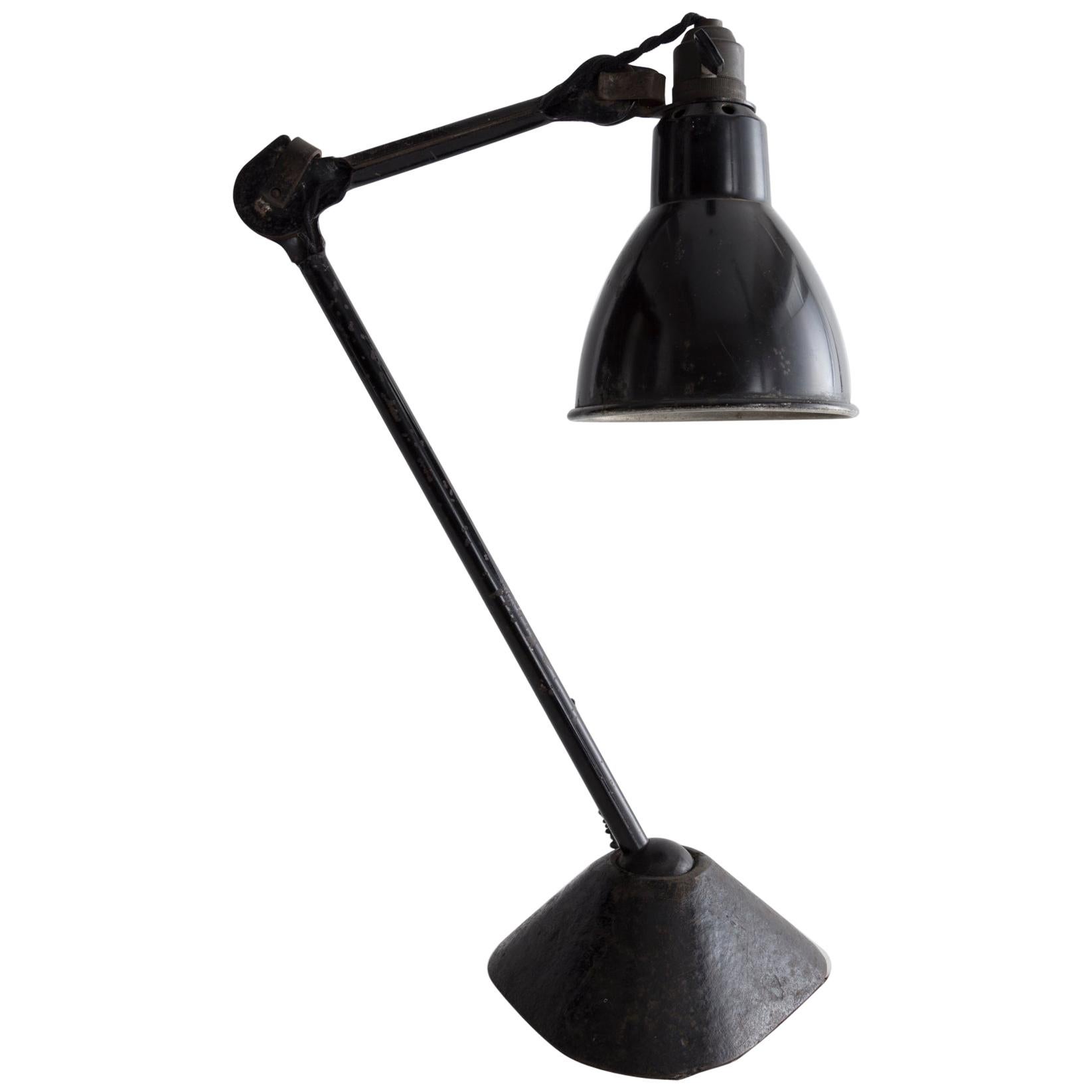 Table Lamp in Black Metal with Triangular Base by Bernard-Albin Gras, 1920s
