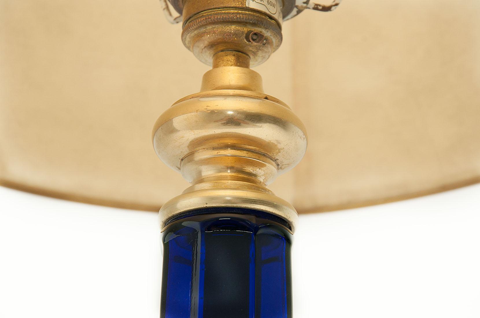 American Classical Table Lamp in Blue Glass and Brass, Large, 1970, in the Murano Style
