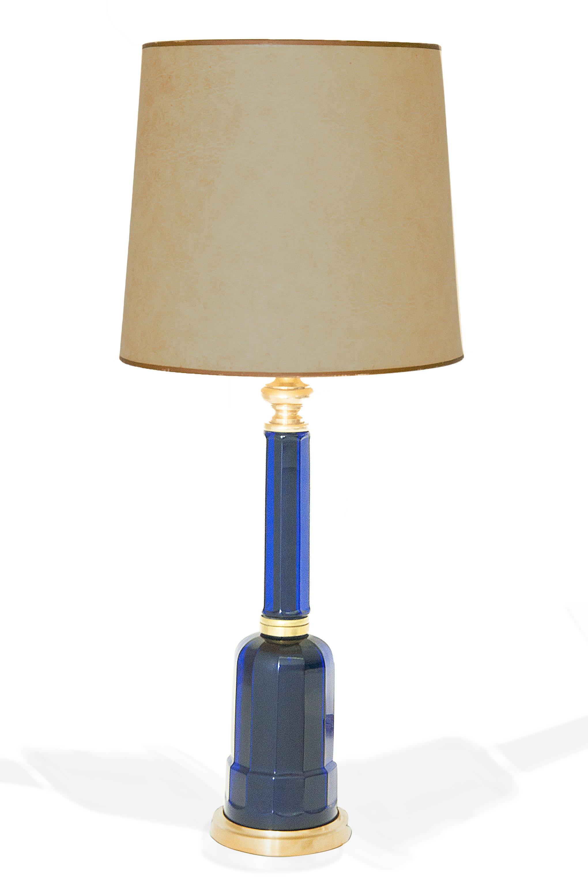 Late 20th Century Table Lamp in Blue Glass and Brass, Large, 1970, in the Murano Style