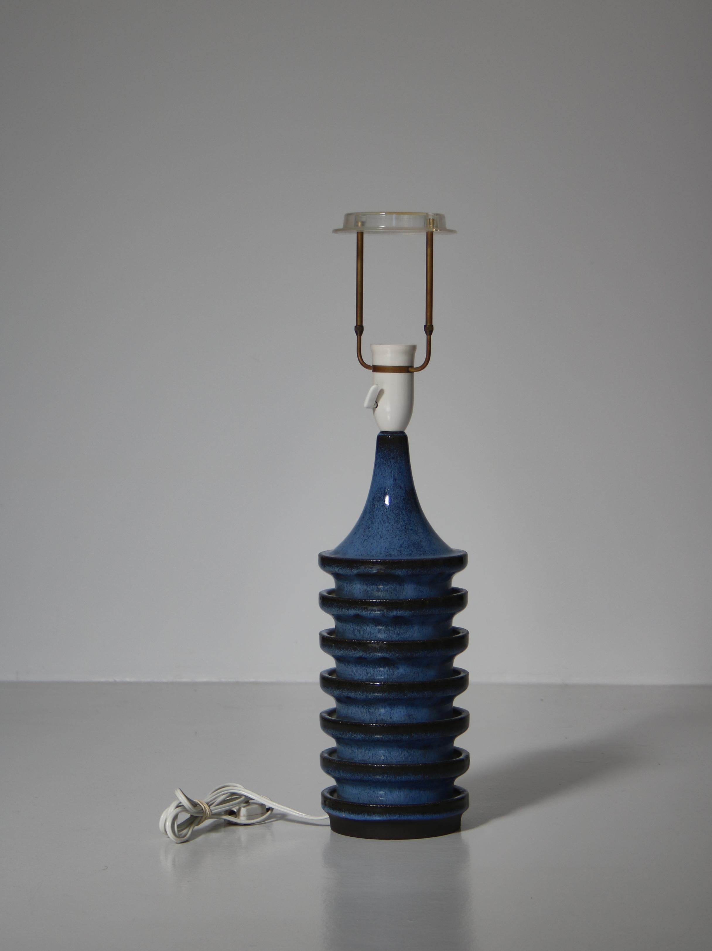 Blue Ceramic Table Lamp by Herluf Gottschalk-Olsen Stogo, Denmark, 1960s For Sale 3