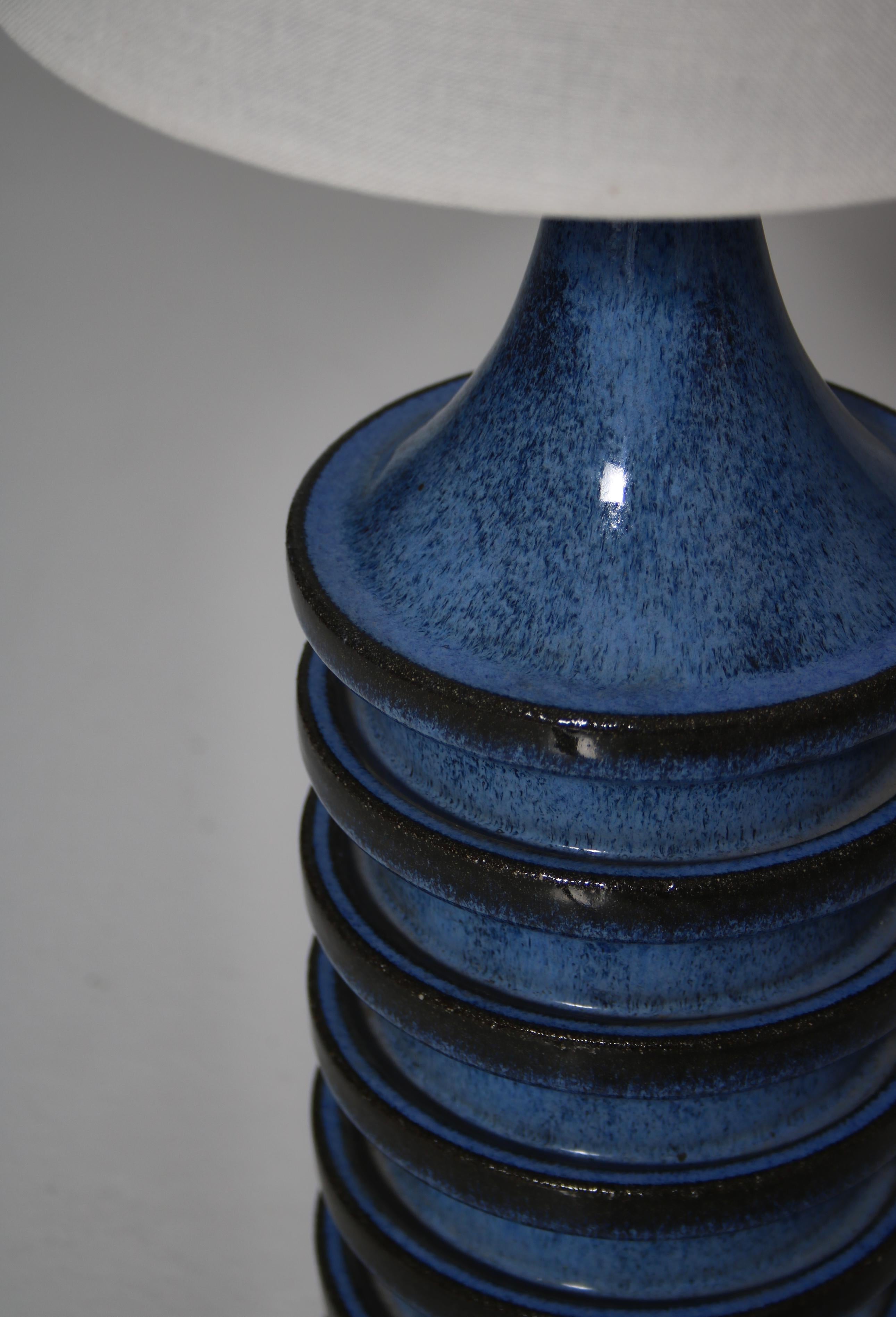 Scandinavian Modern Blue Ceramic Table Lamp by Herluf Gottschalk-Olsen Stogo, Denmark, 1960s For Sale