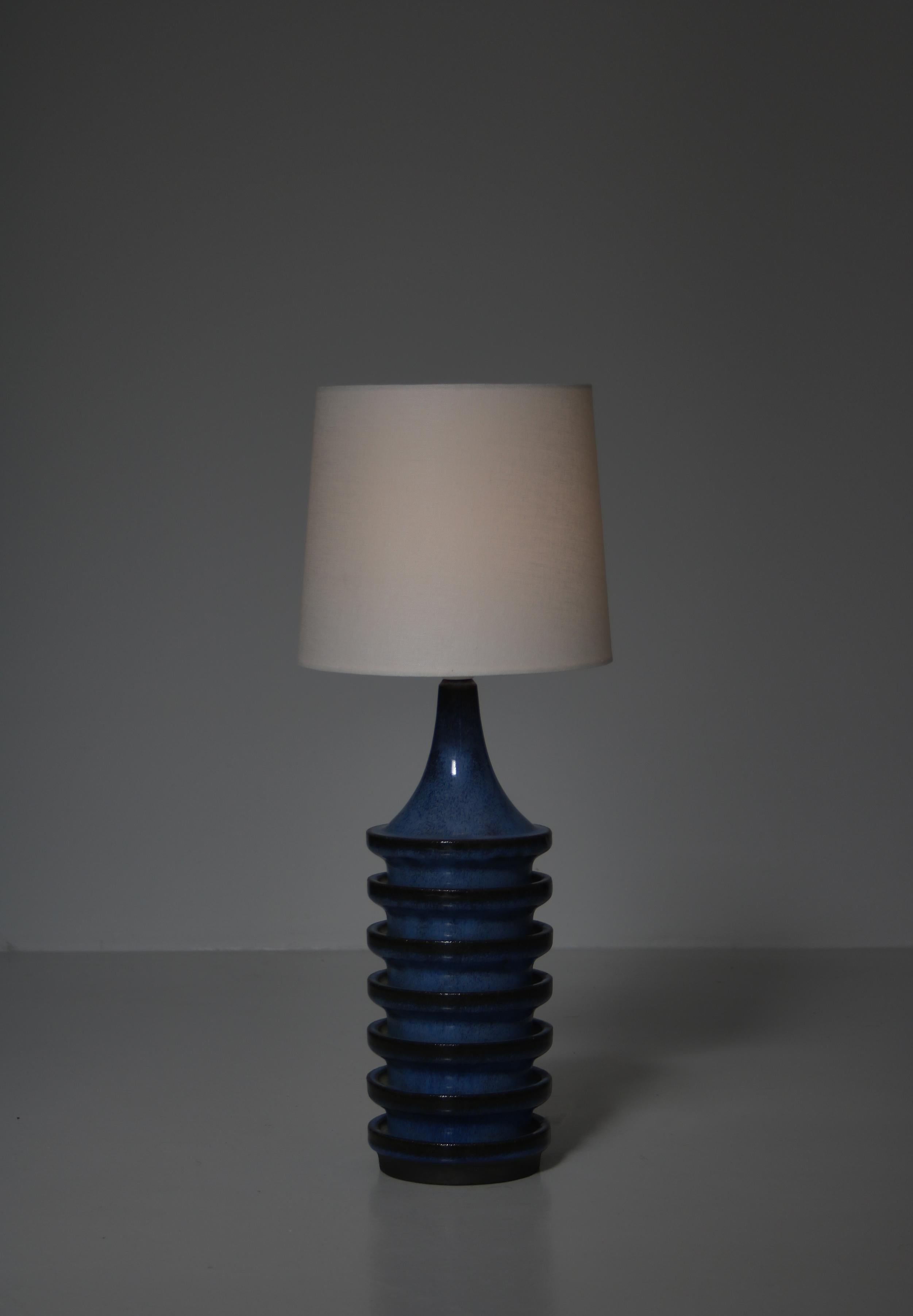 Blue Ceramic Table Lamp by Herluf Gottschalk-Olsen Stogo, Denmark, 1960s For Sale 1