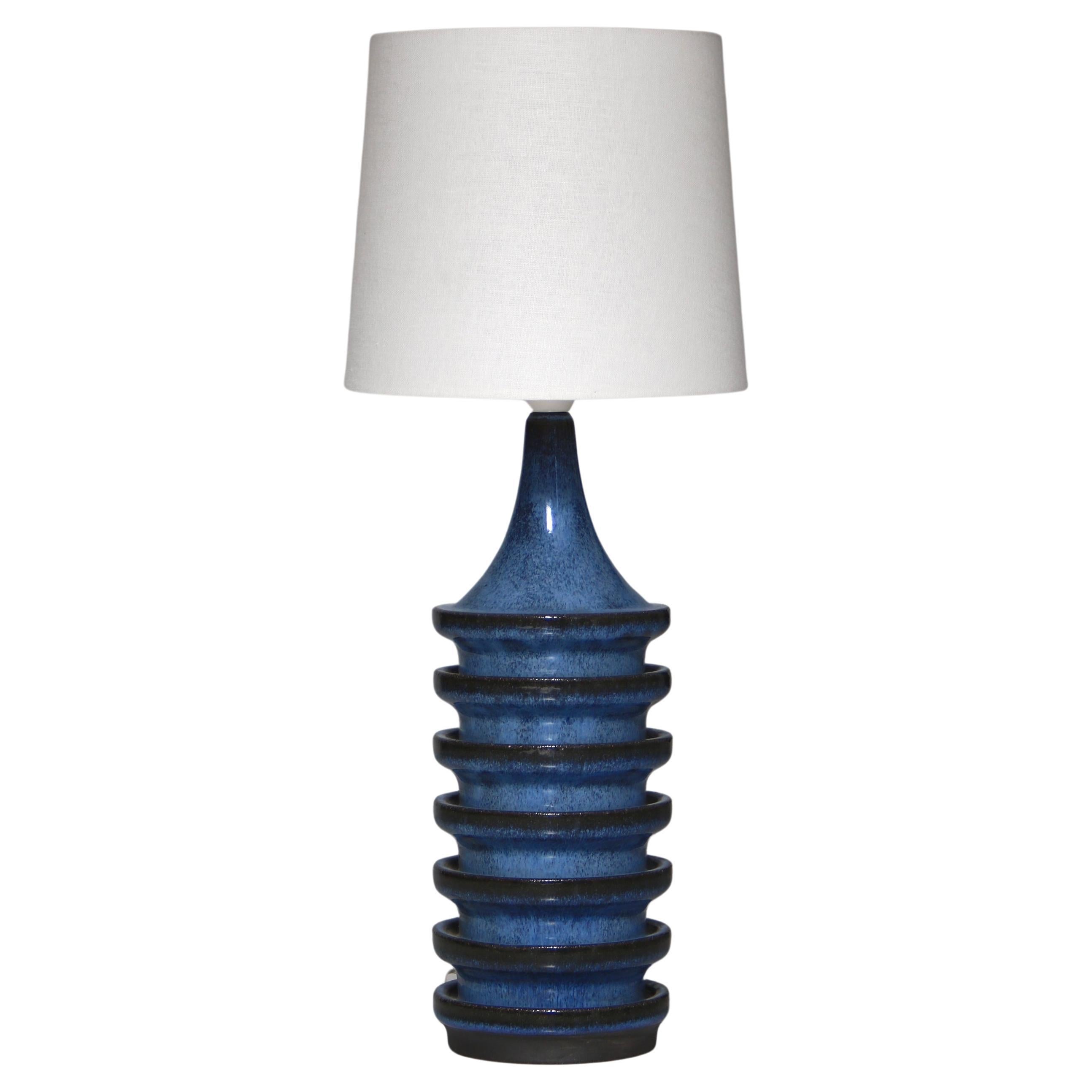 Blue Ceramic Table Lamp by Herluf Gottschalk-Olsen Stogo, Denmark, 1960s