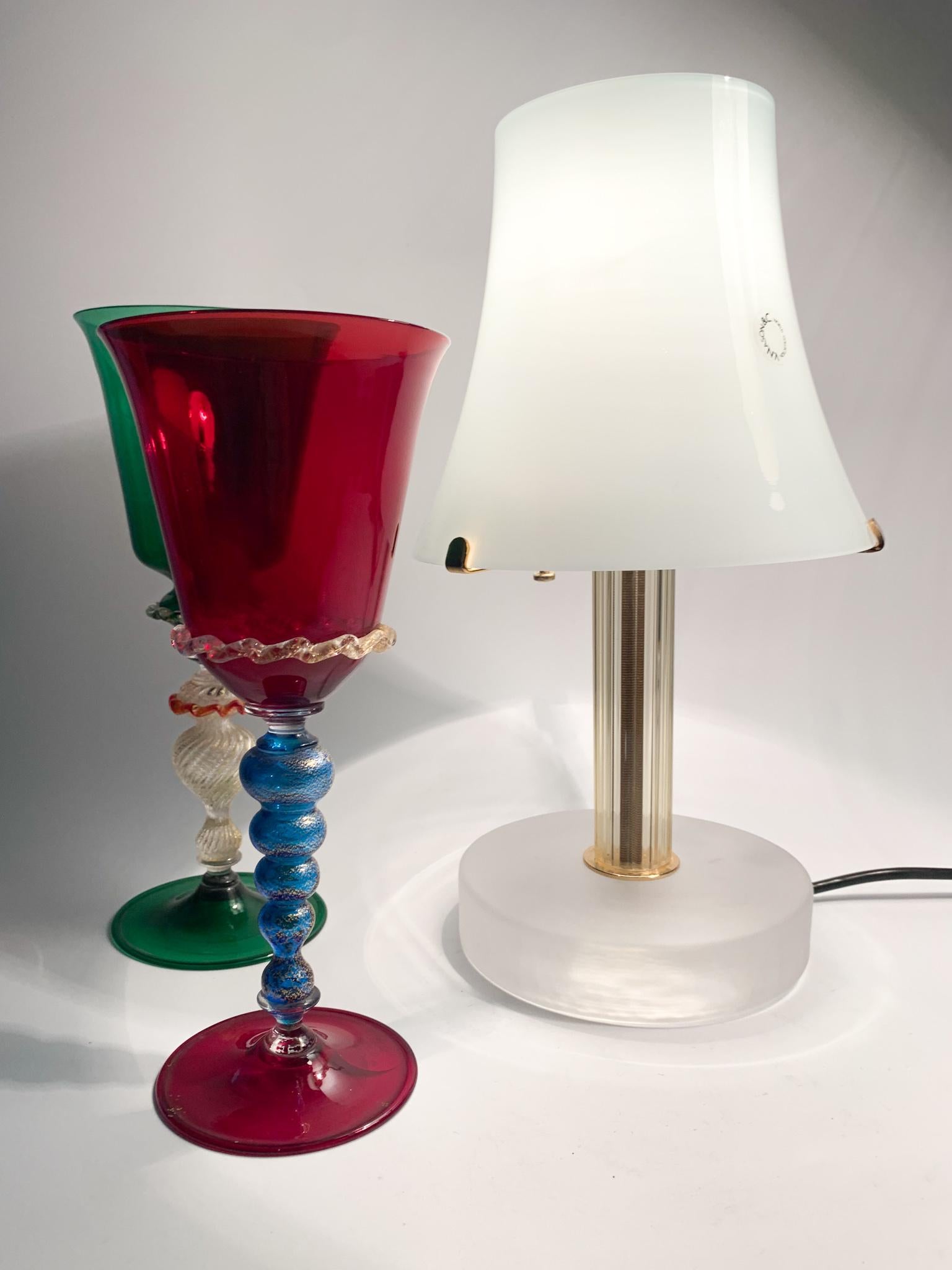 Table Lamp in Blue Murano Glass and Golden Stem by Nason from the 80s For Sale 8