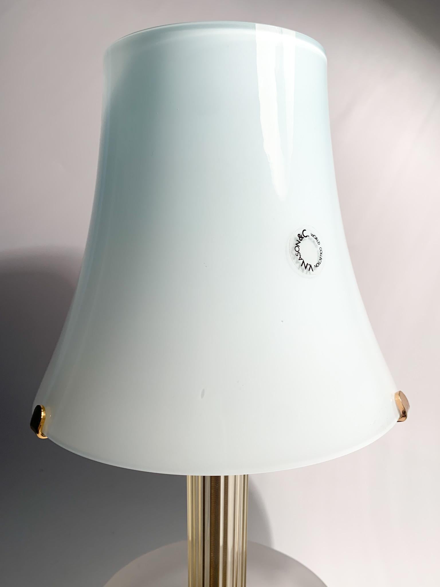 Italian Table Lamp in Blue Murano Glass and Golden Stem by Nason from the 80s For Sale