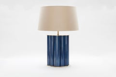 Table Lamp in Blue or Brown Straw Marquetry Handmade in UK Contemporary