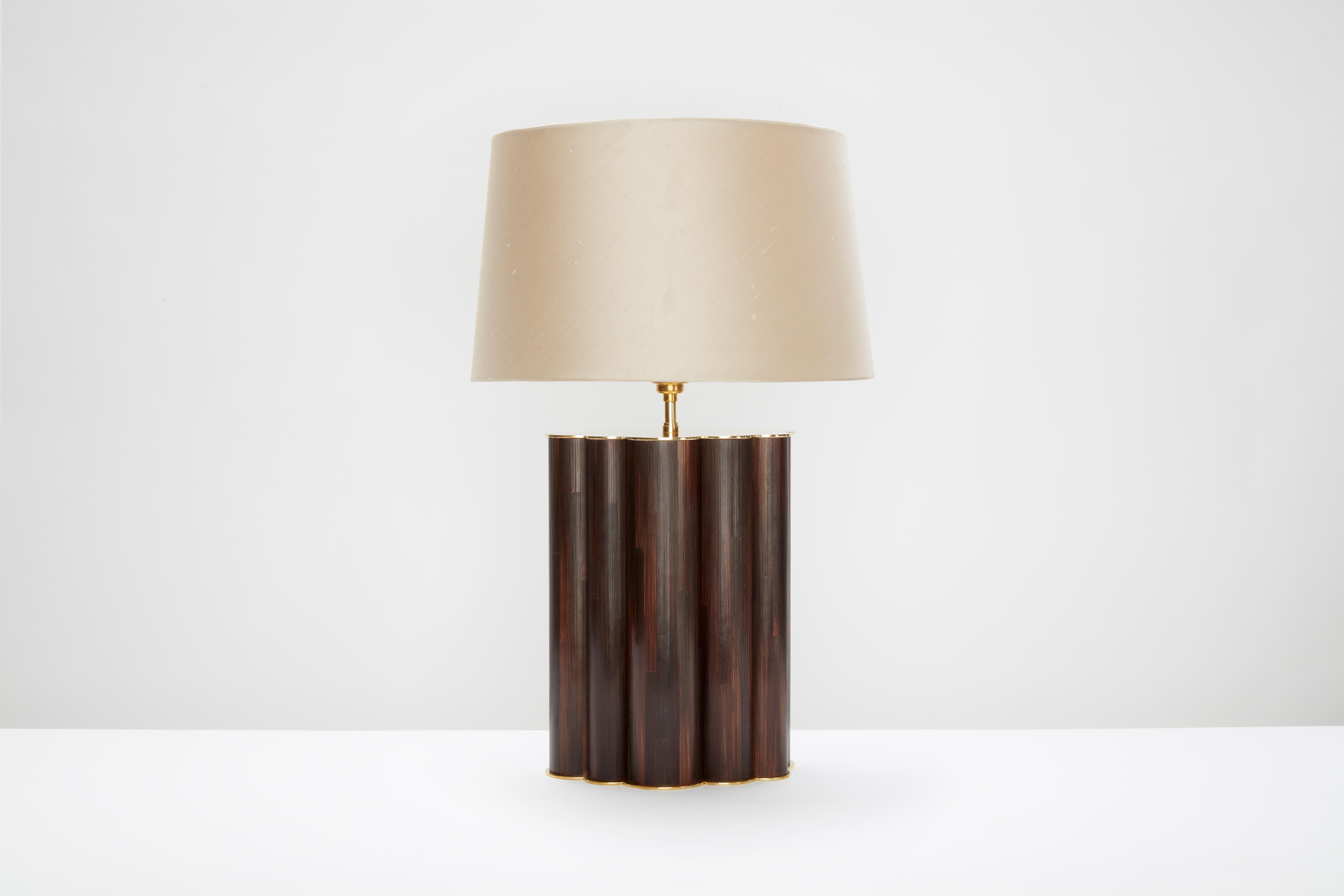 British Table Lamp in Blue or Brown Straw Marquetry Handmade in UK Contemporary For Sale
