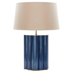  Lampe de table en marqueterie de paille bleue ou brune fabriquée à la main au Royaume-Uni Contemporain