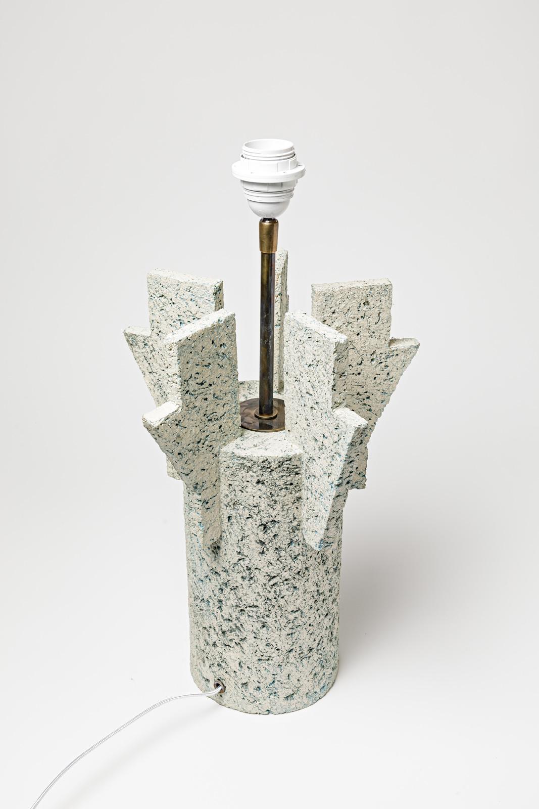 Contemporary Table lamp in blue slip stoneware by Denis Castaing, 2019 For Sale