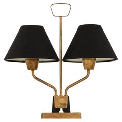 Vintage Table Lamp in Brass and Black Fabric Lamp Shades by Sonja Katzin, 1950's ASEA