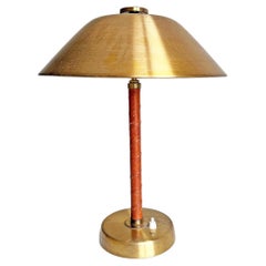 Table Lamp in Brass and Cognac Leather by Einar Bäckström, circa 1940s