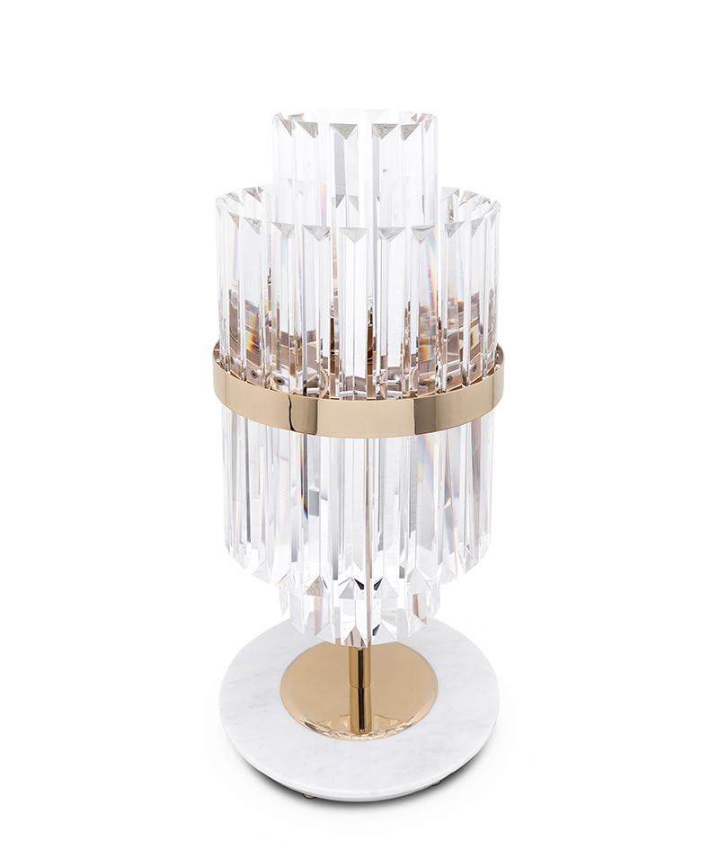 Lampe de Table en Laiton et Verre de Cristal avec Base en Marbre Neuf - En vente à Saint-Ouen, FR