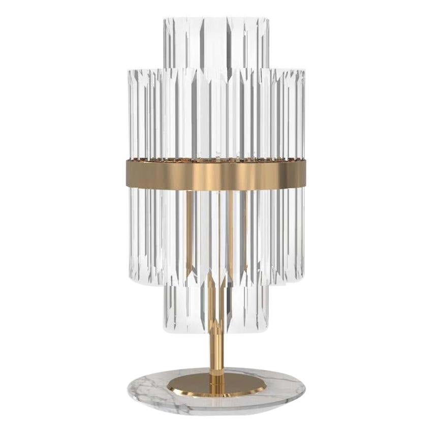 Table Lamp in Brass and Crystal Glass with Marble Base