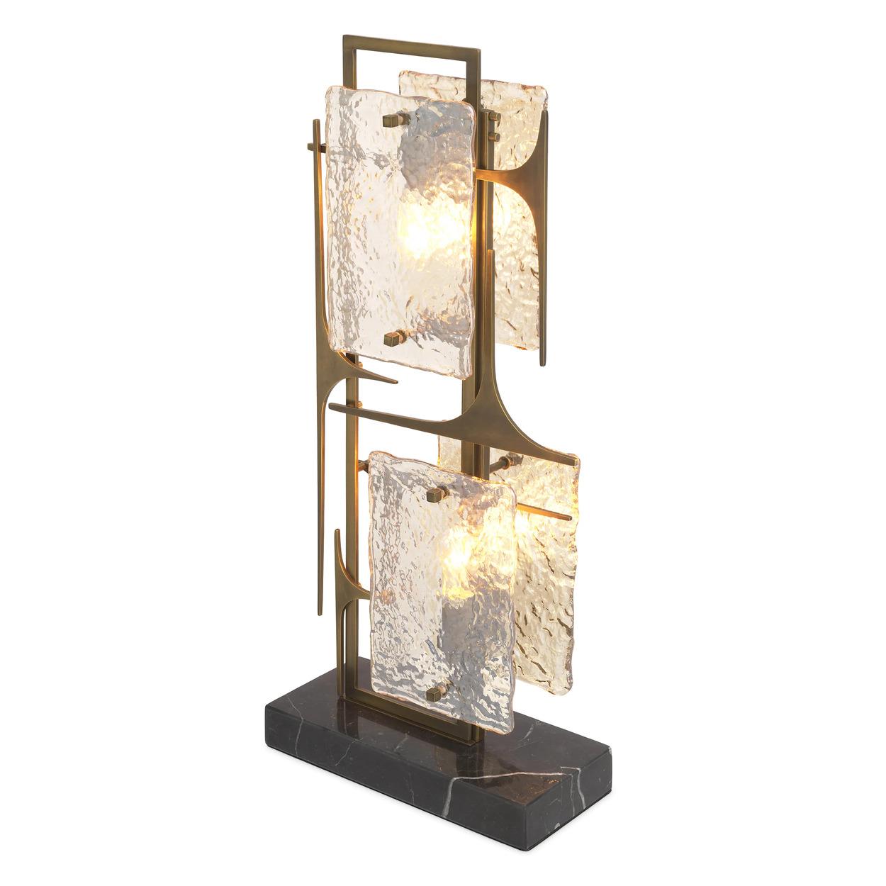 European Table Lamp in Brass and Glass For Sale