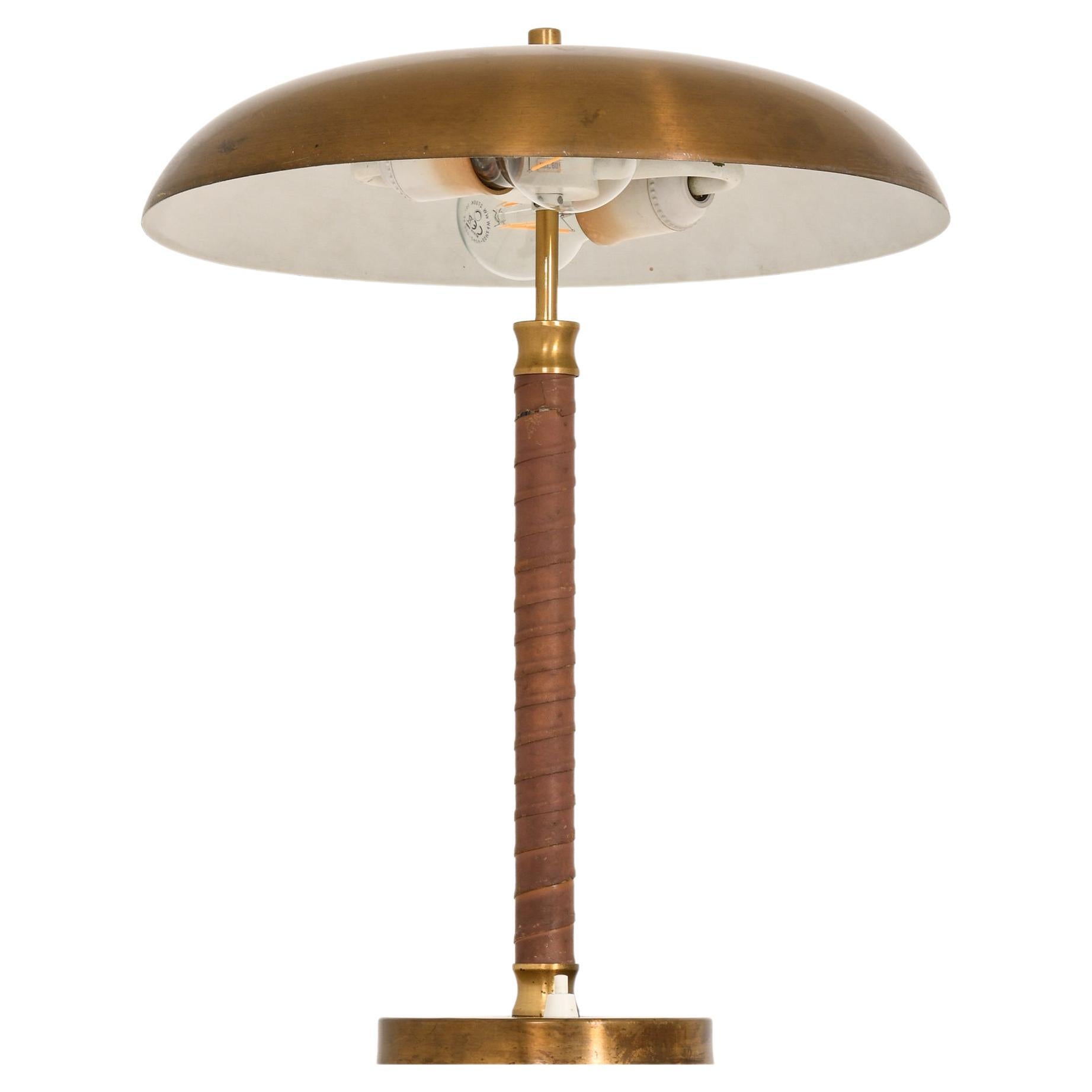 Table Lamp in Brass and Leather, 1950's im Angebot