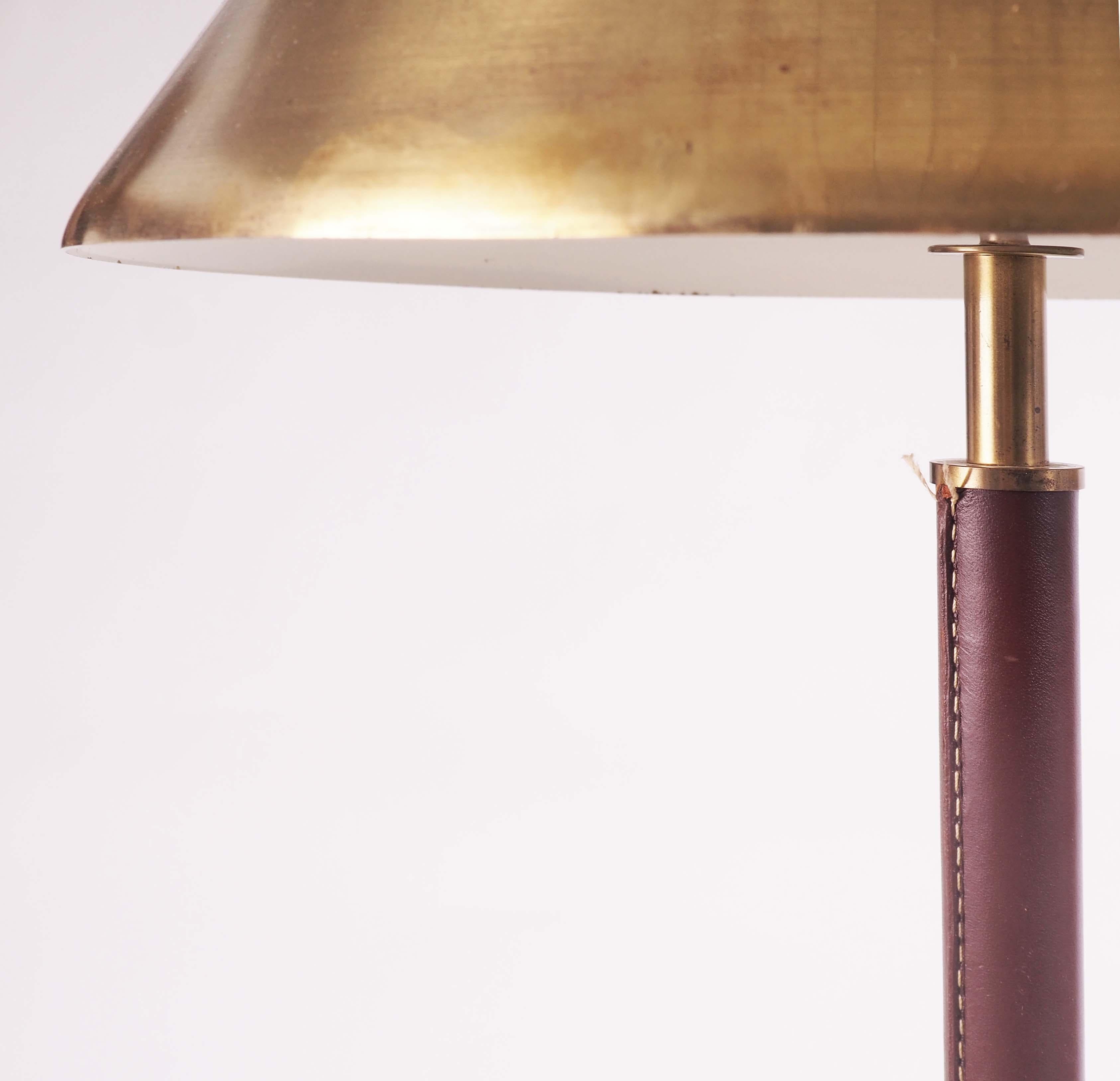 Swedish Table Lamp in Brass and Leather by Falkenberg Belysning, Sweden