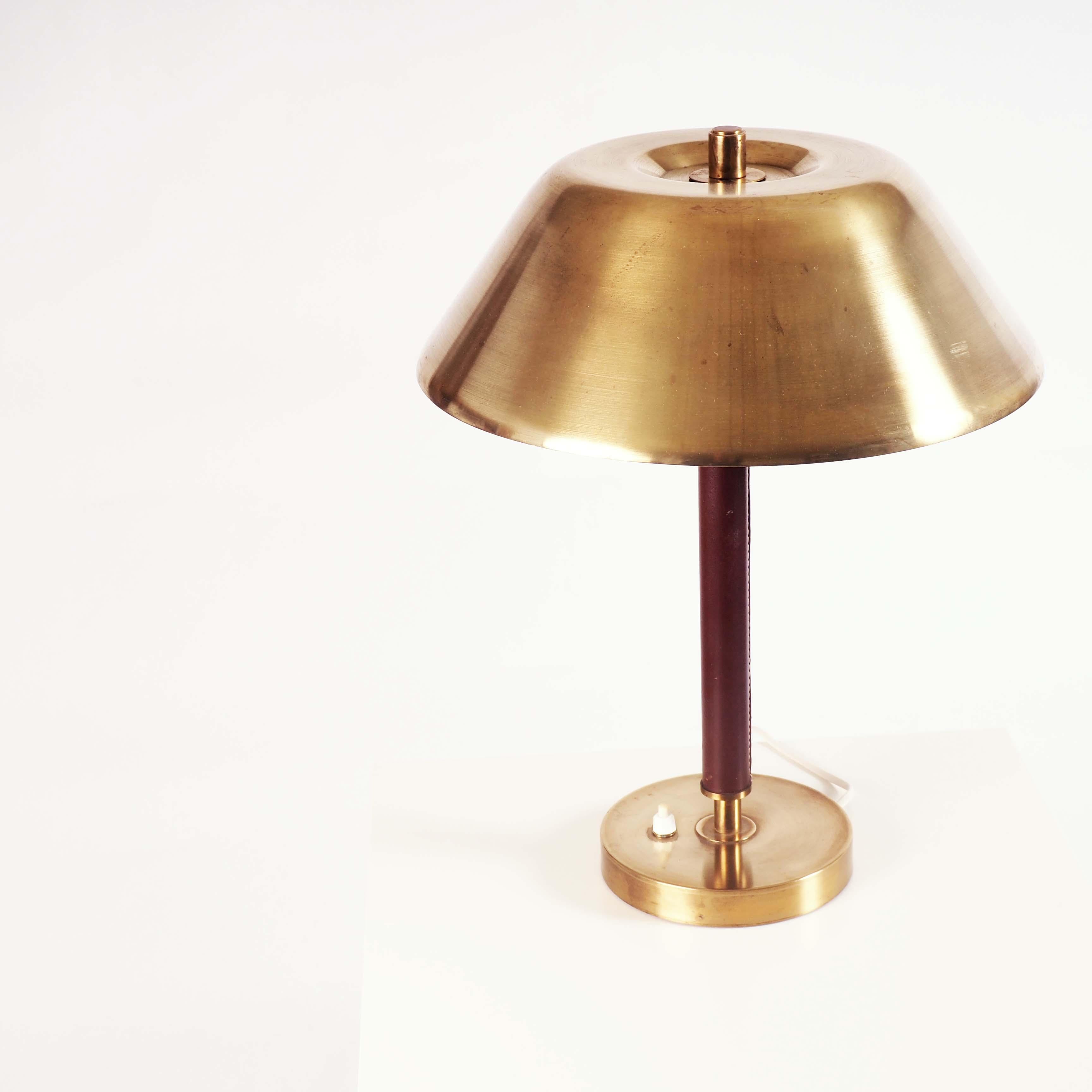Table Lamp in Brass and Leather by Falkenberg Belysning, Sweden 1