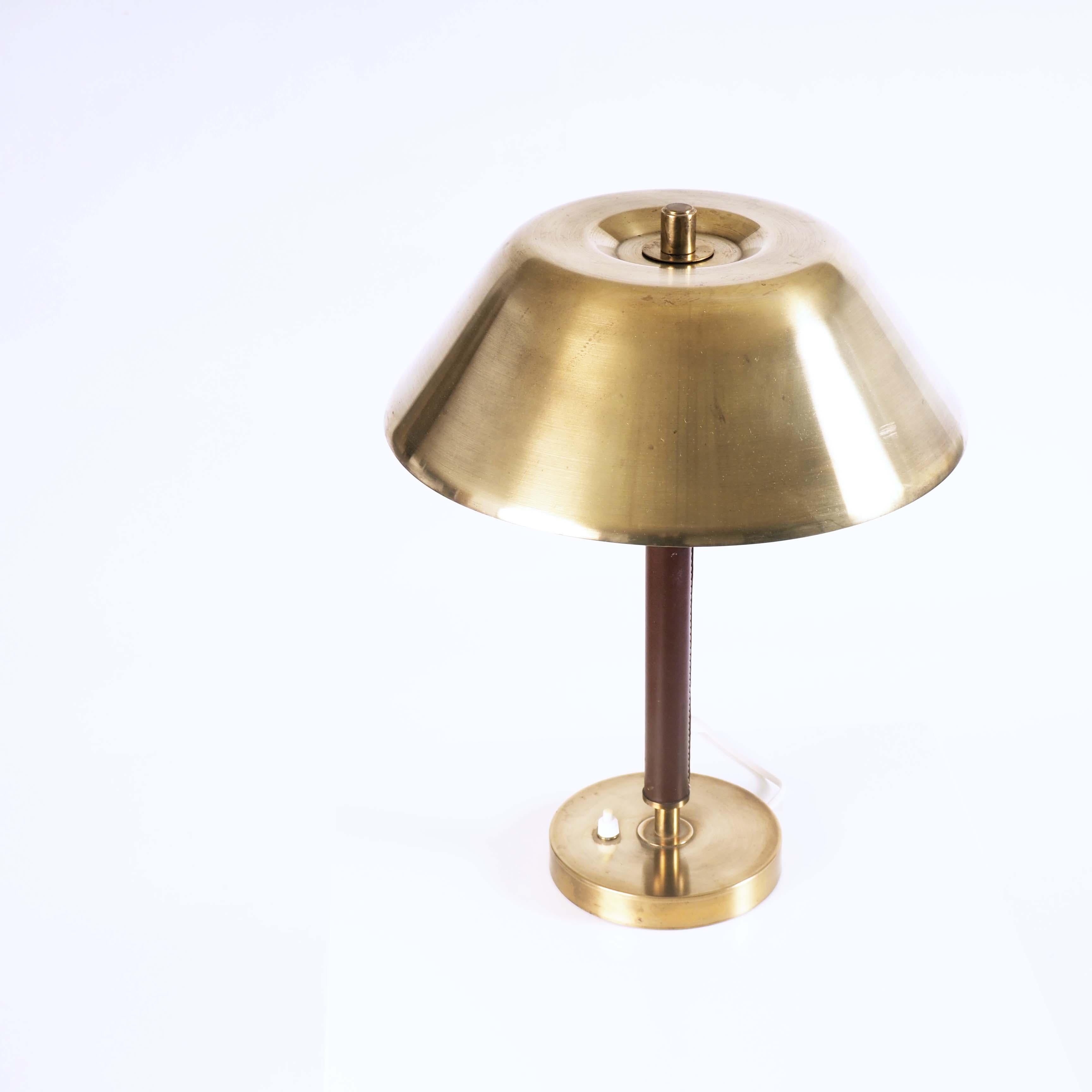 Table Lamp in Brass and Leather by Falkenberg Belysning, Sweden 2