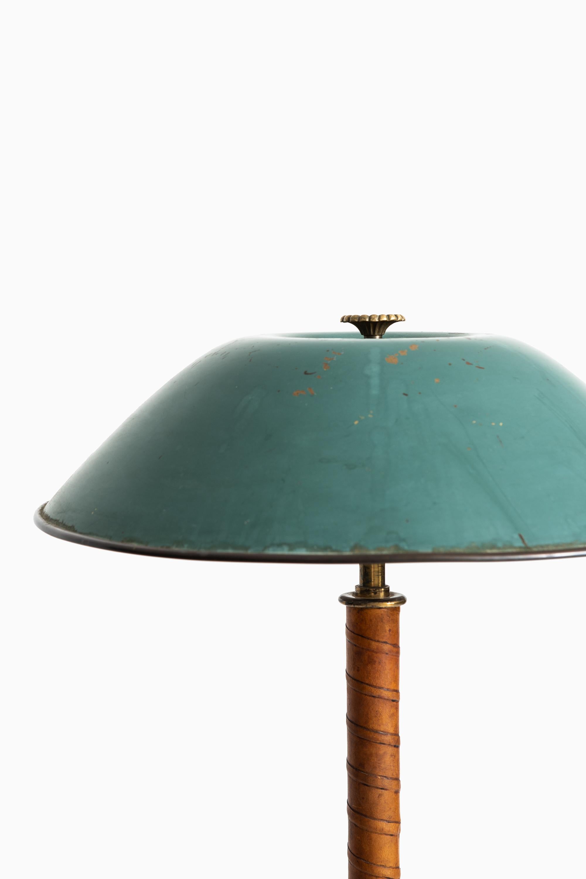 Swedish Table Lamp in Brass and Leather Produced by Nordiska Kompaniet in Sweden