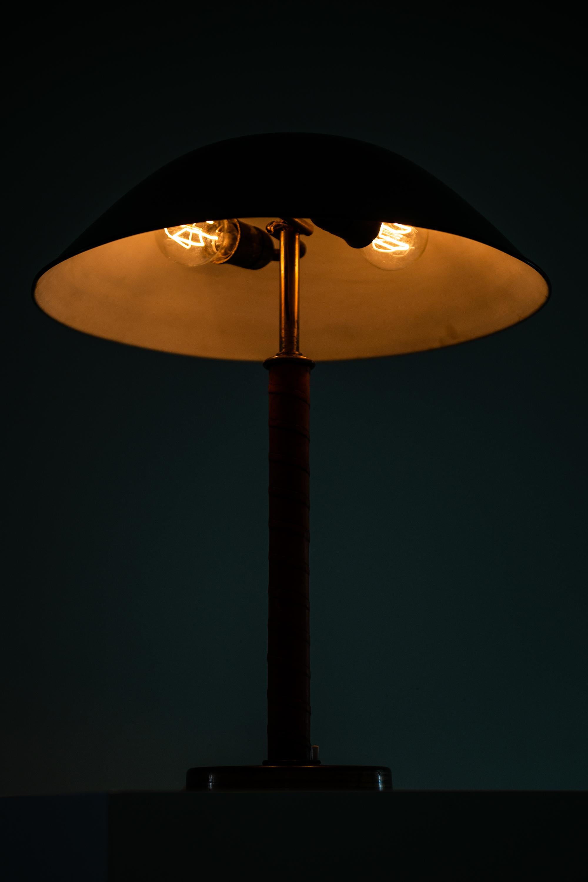Table Lamp in Brass and Leather Produced by Nordiska Kompaniet in Sweden 3