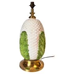 Table Lamp in Brass and old patinated Ceramic Green and White color France 1970