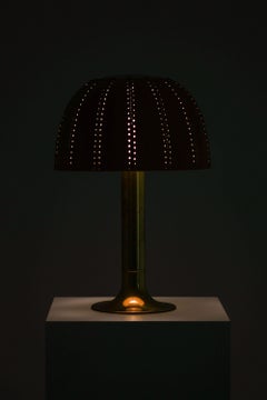 Table Lamp in Brass and Original Leather Lamp Shade by Hans-Agne Jakobsson, 1963