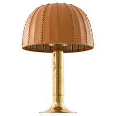 Table Lamp in Brass and Original Leather Lamp Shade by Hans-Agne Jakobsson, 1963