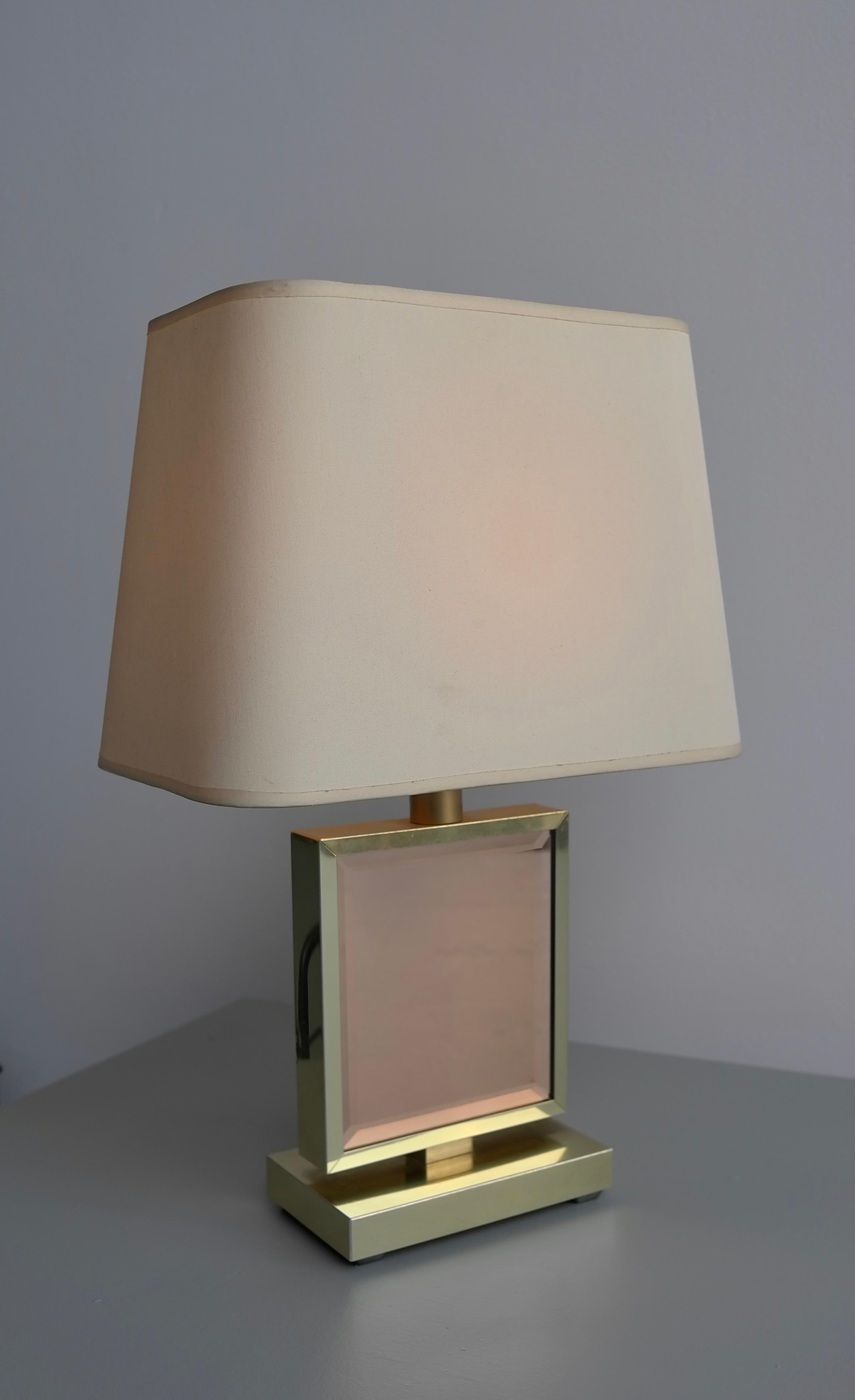 Table Lamp in Brass and Pink Glass, France, 1970s 4
