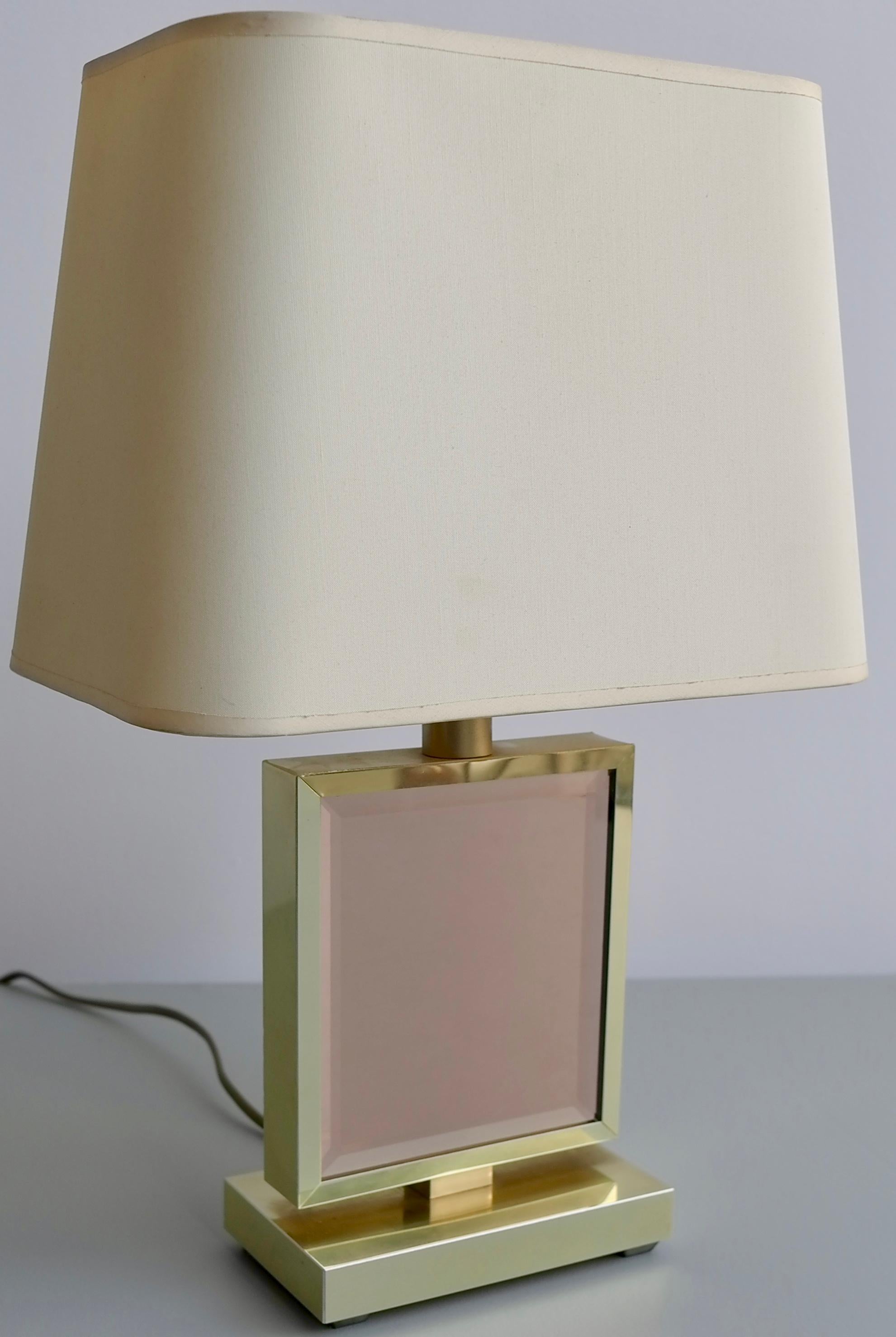 Table lamp in brass and pink glass, France, 1970s.