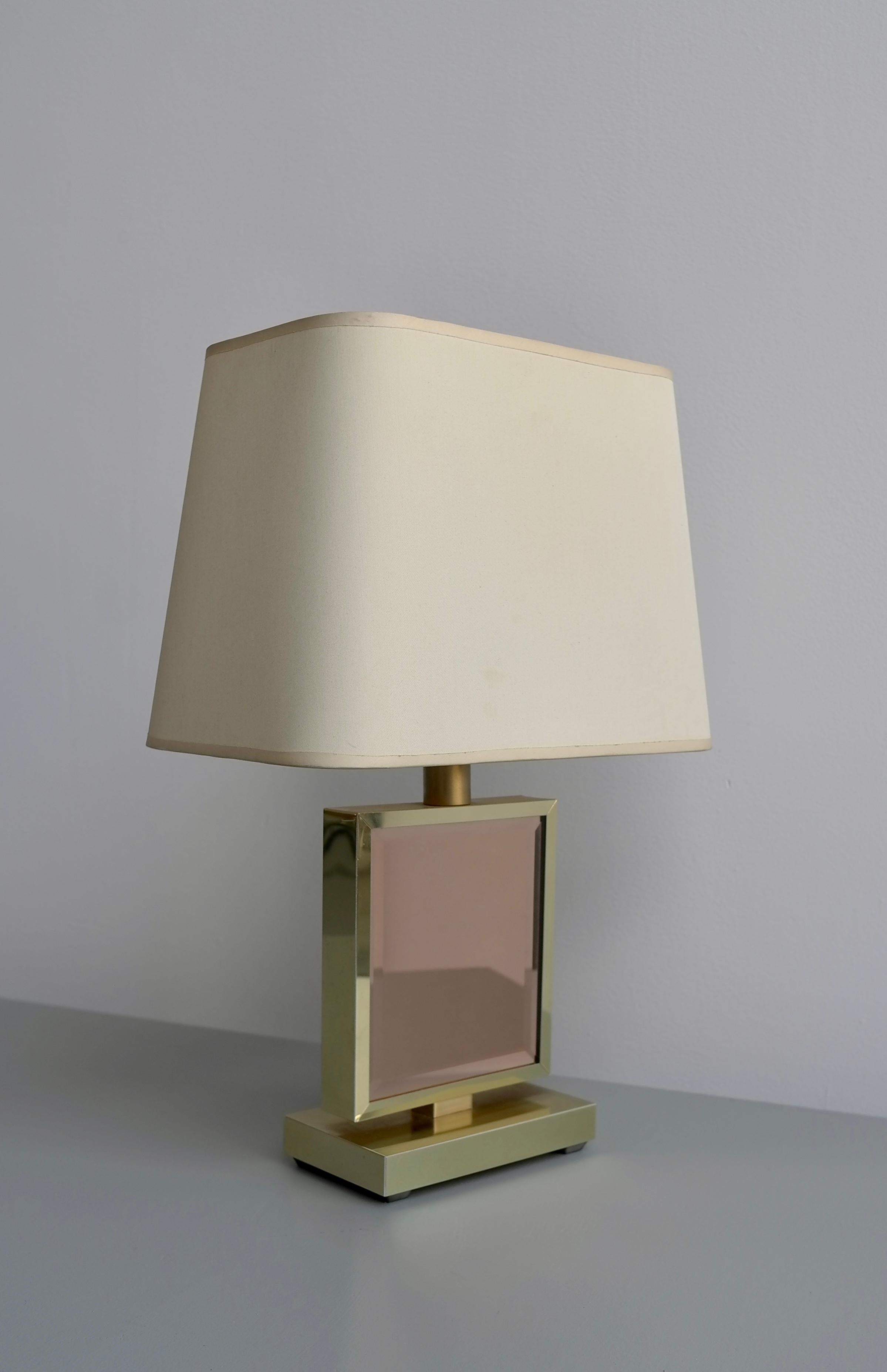 Table Lamp in Brass and Pink Glass, France, 1970s 1