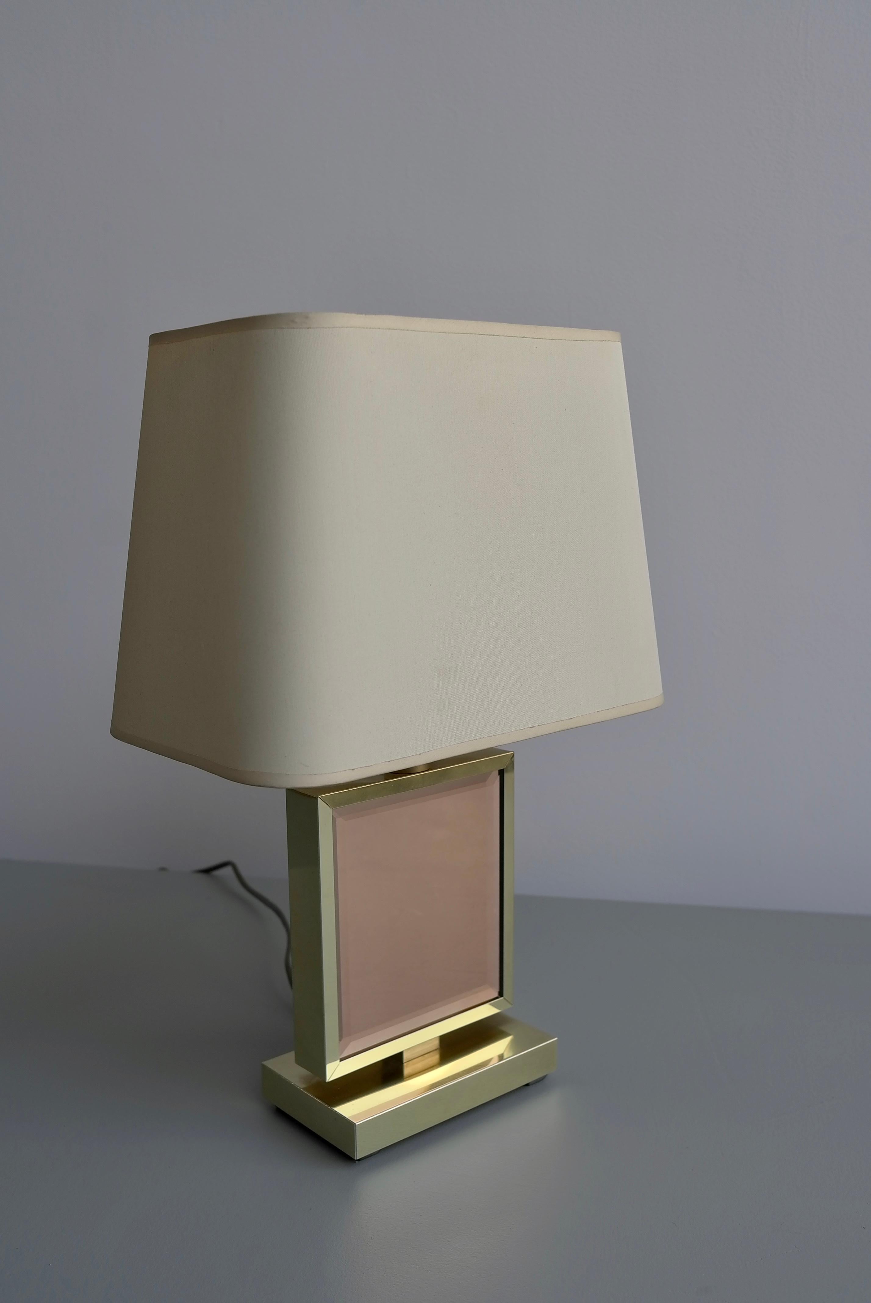 Table Lamp in Brass and Pink Glass, France, 1970s 2