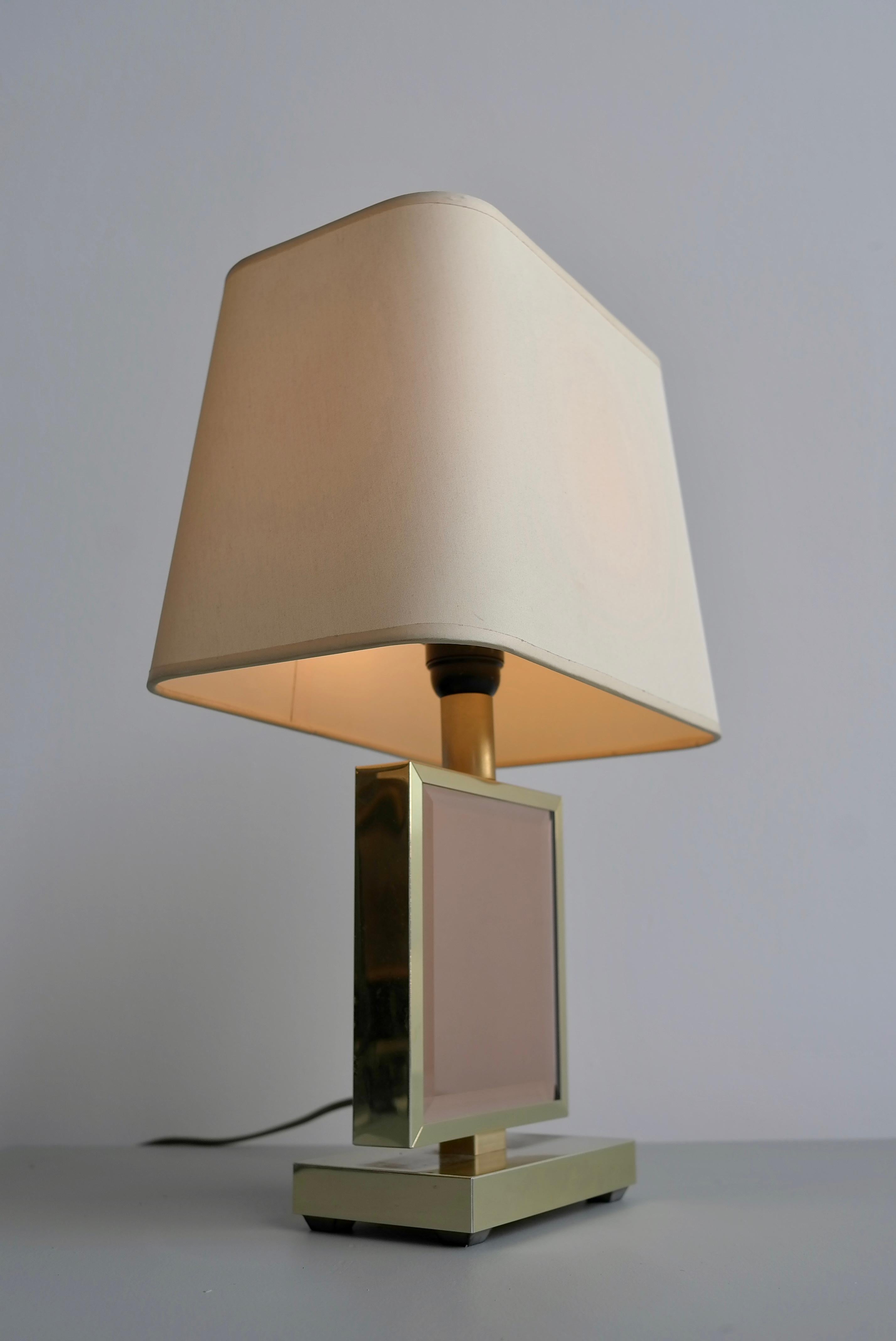 Table Lamp in Brass and Pink Glass, France, 1970s 3