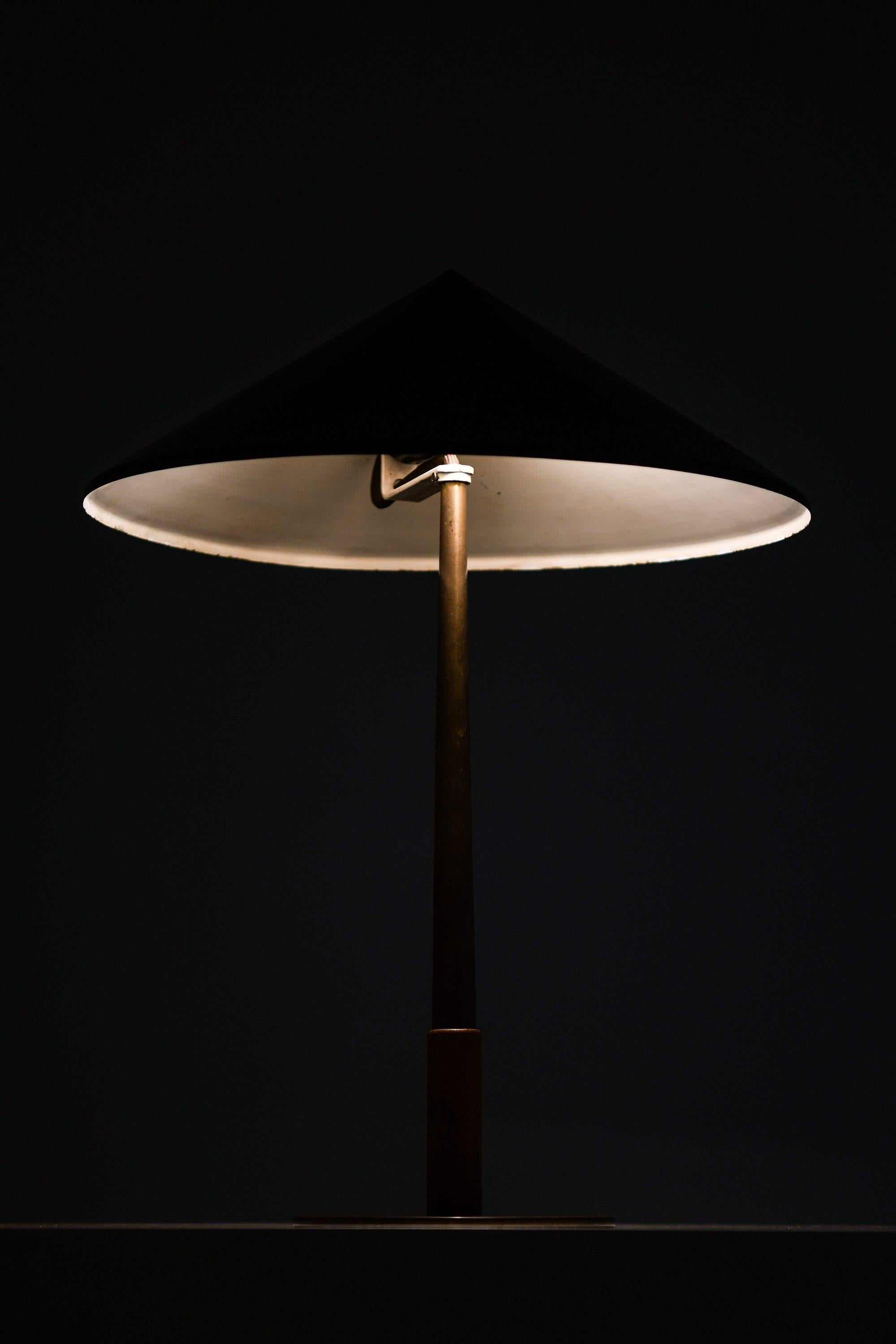 Swedish Table Lamp in Brass and Teak by Bent Karlby, 1950's For Sale