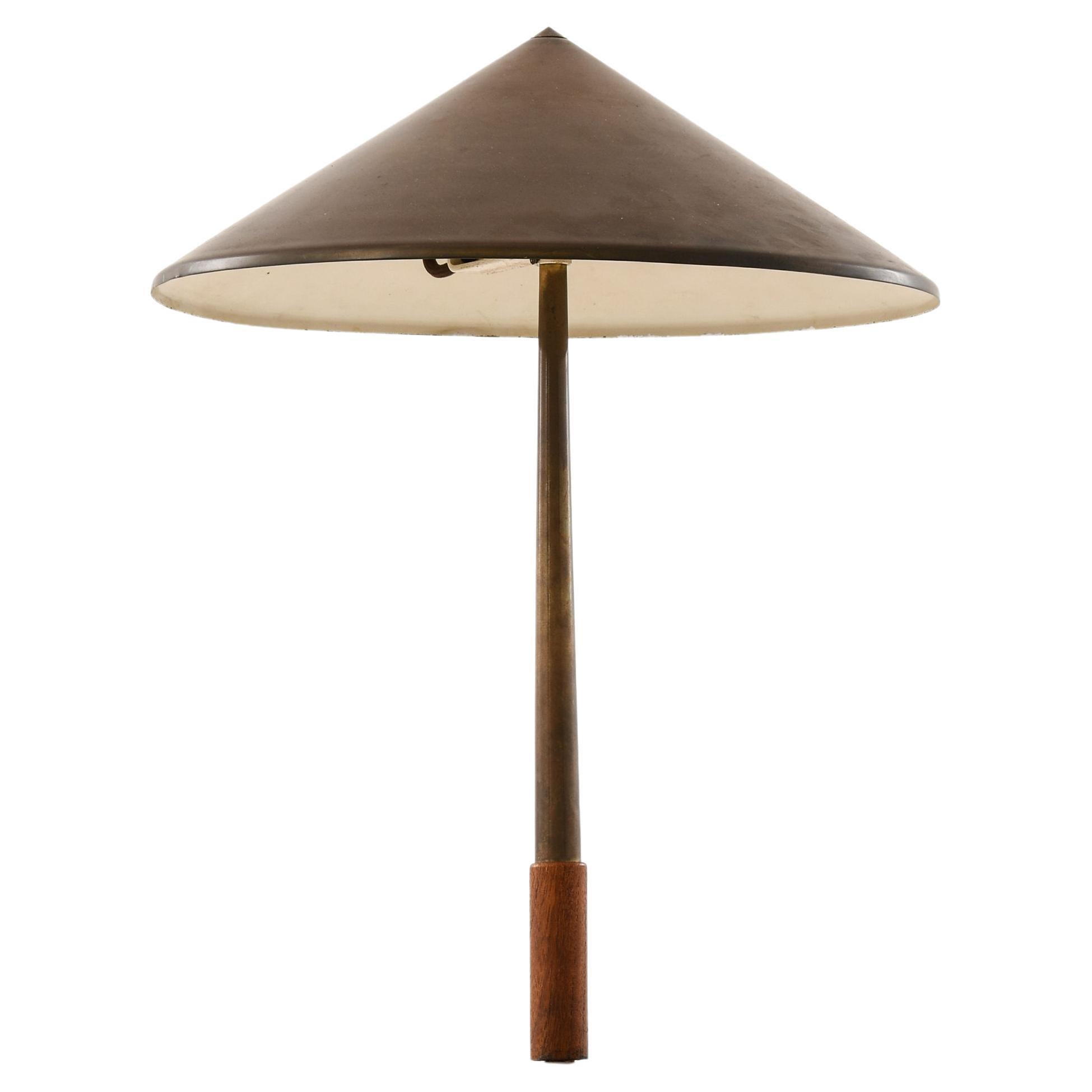 Table Lamp in Brass and Teak by Bent Karlby, 1950's For Sale