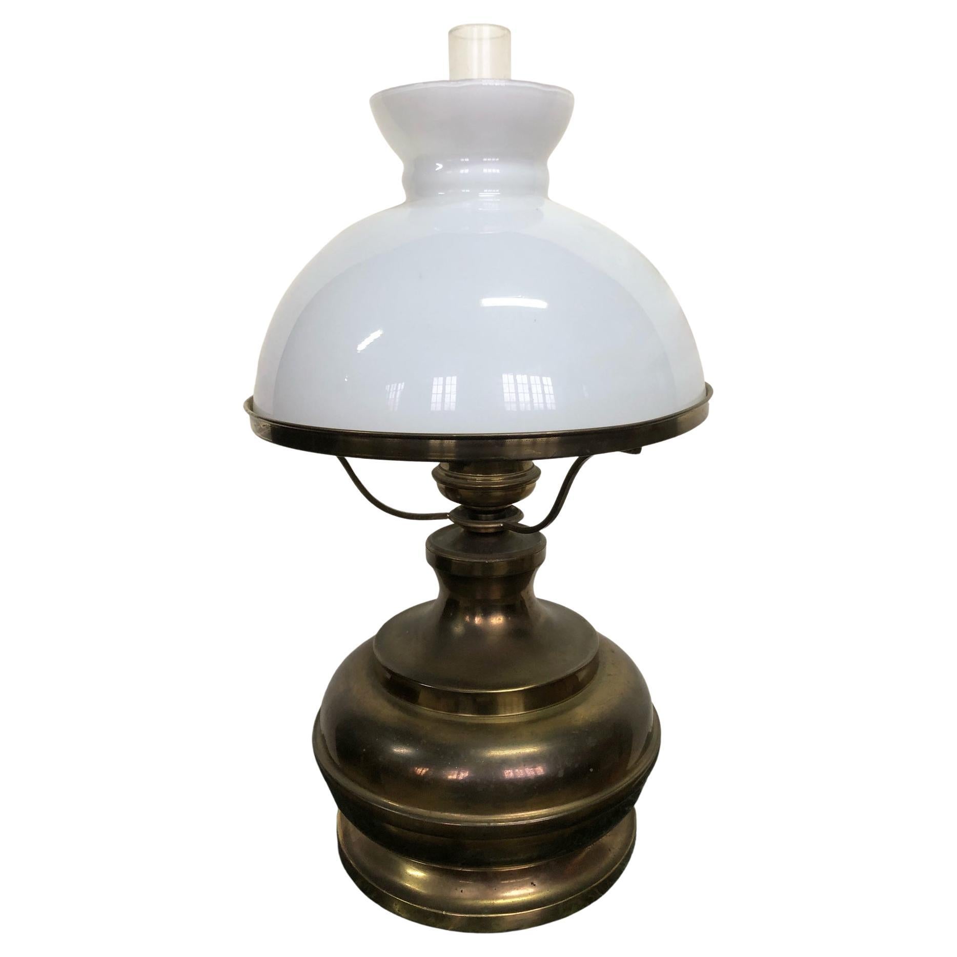 Table Lamp in Brass and White Glass, Original Italian For Sale