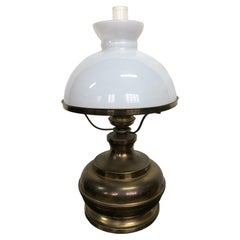 Vintage Table Lamp in Brass and White Glass, Original Italian