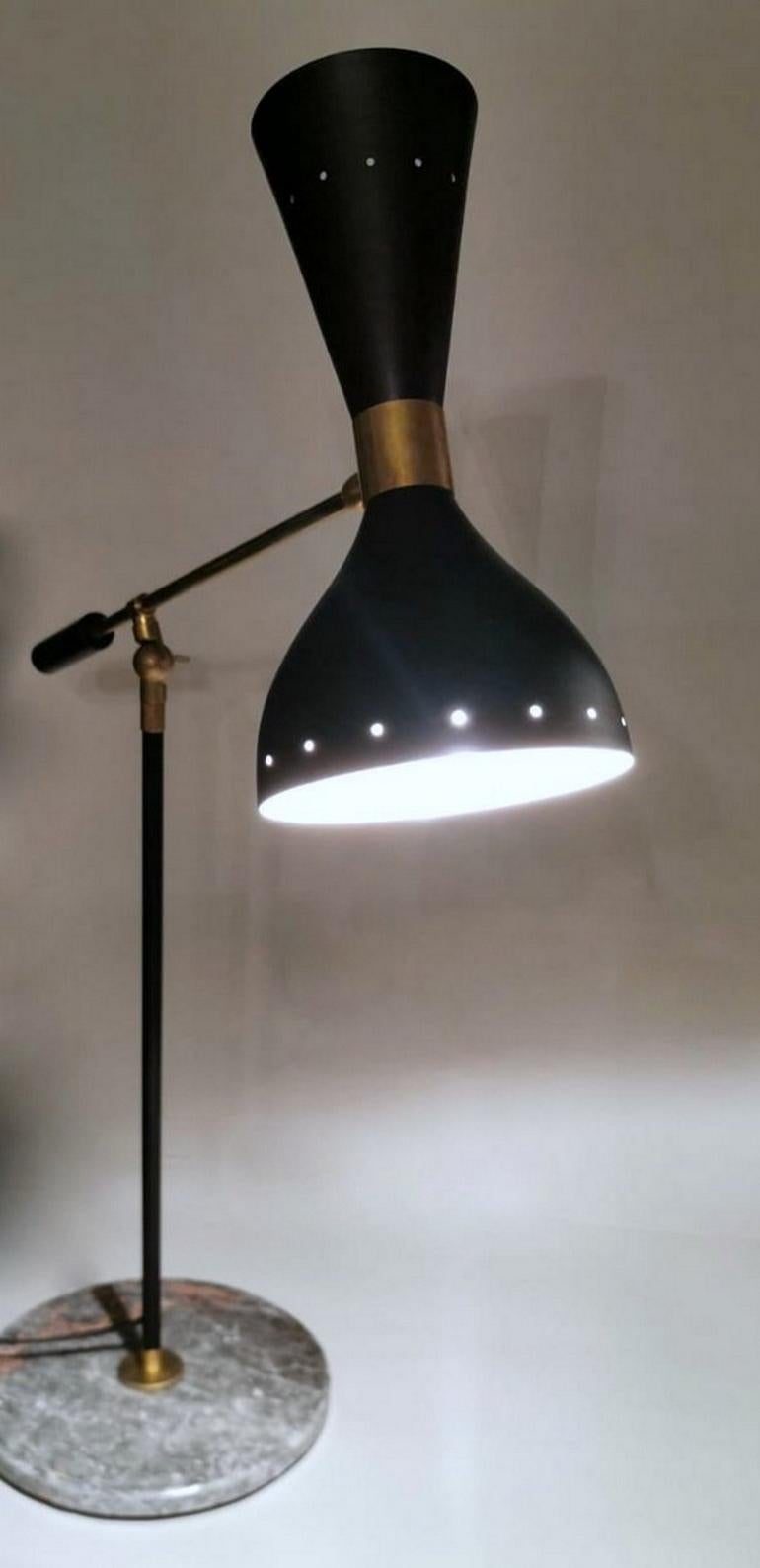 Mid-Century Modern Stilnovo Style Diabolo Model  Brass Table Lamp With Marble Base 1960