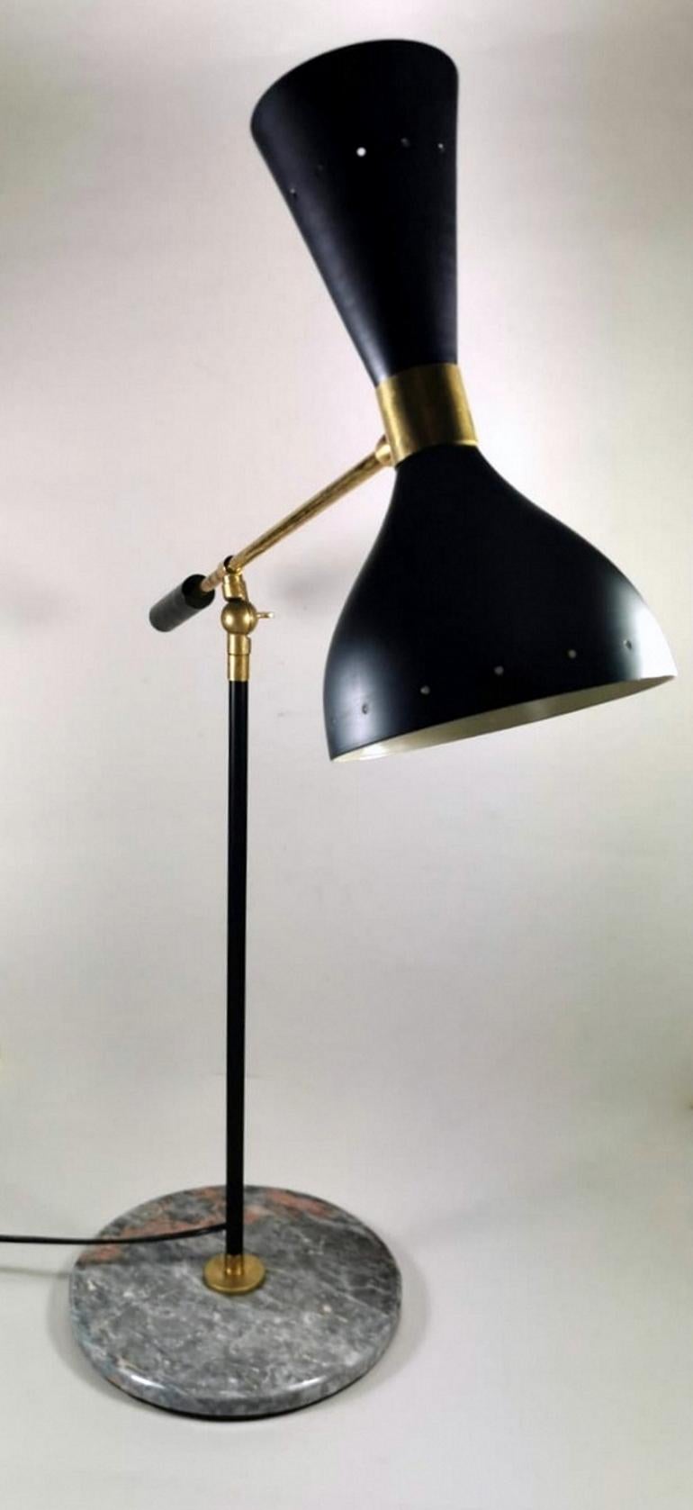 Italian Stilnovo Style Diabolo Model  Brass Table Lamp With Marble Base 1960