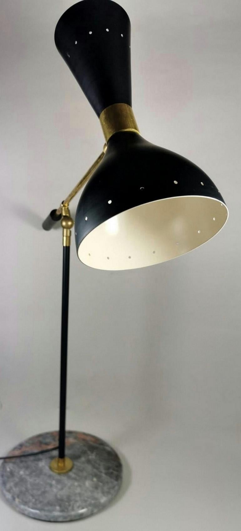 Stilnovo Style Diabolo Model  Brass Table Lamp With Marble Base 1960 In Good Condition In Prato, Tuscany