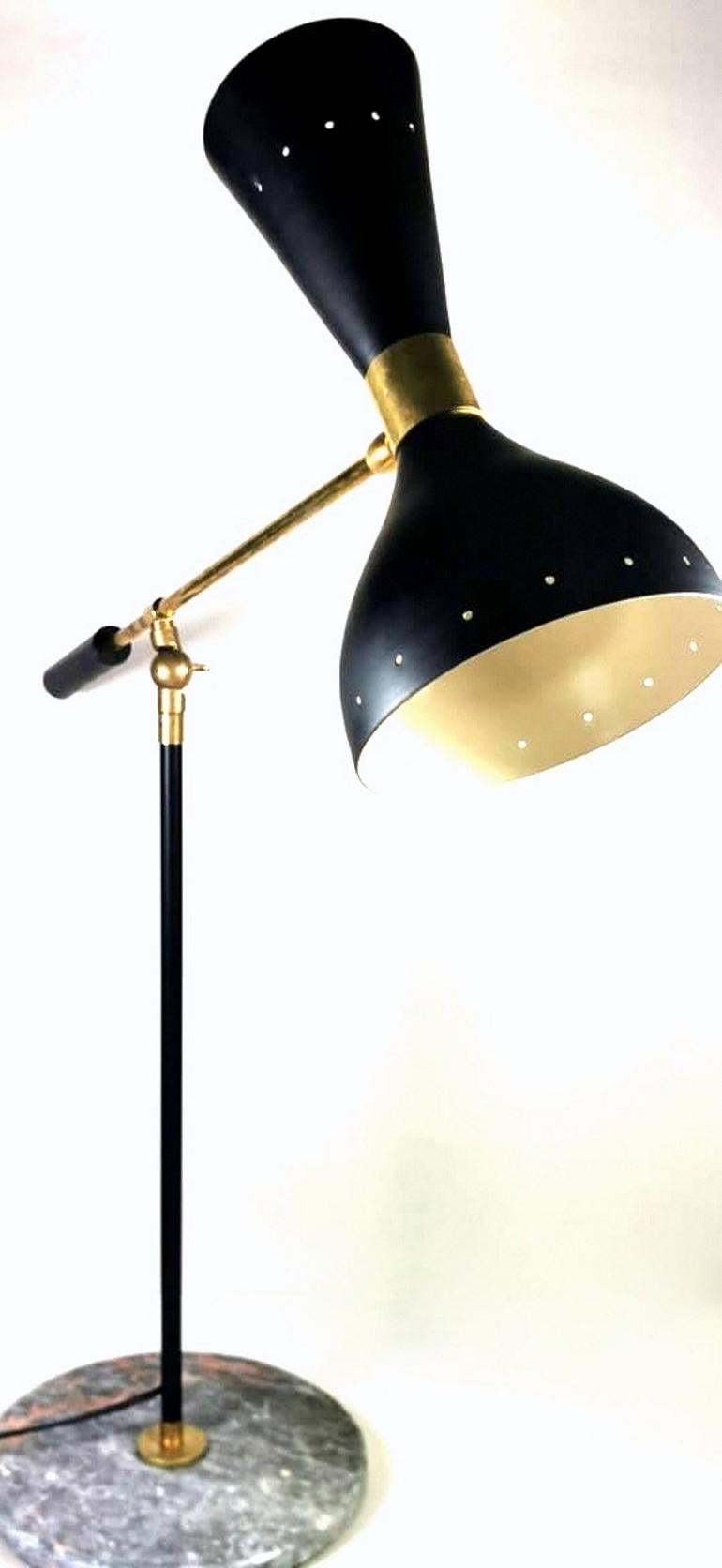 Metal Stilnovo Style Diabolo Model  Brass Table Lamp With Marble Base 1960