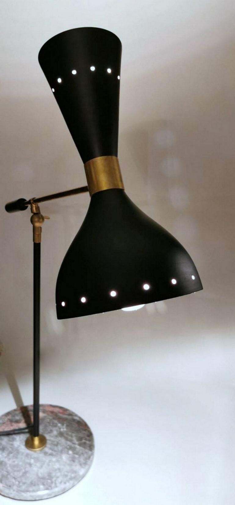 Stilnovo Style Diabolo Model  Brass Table Lamp With Marble Base 1960 1