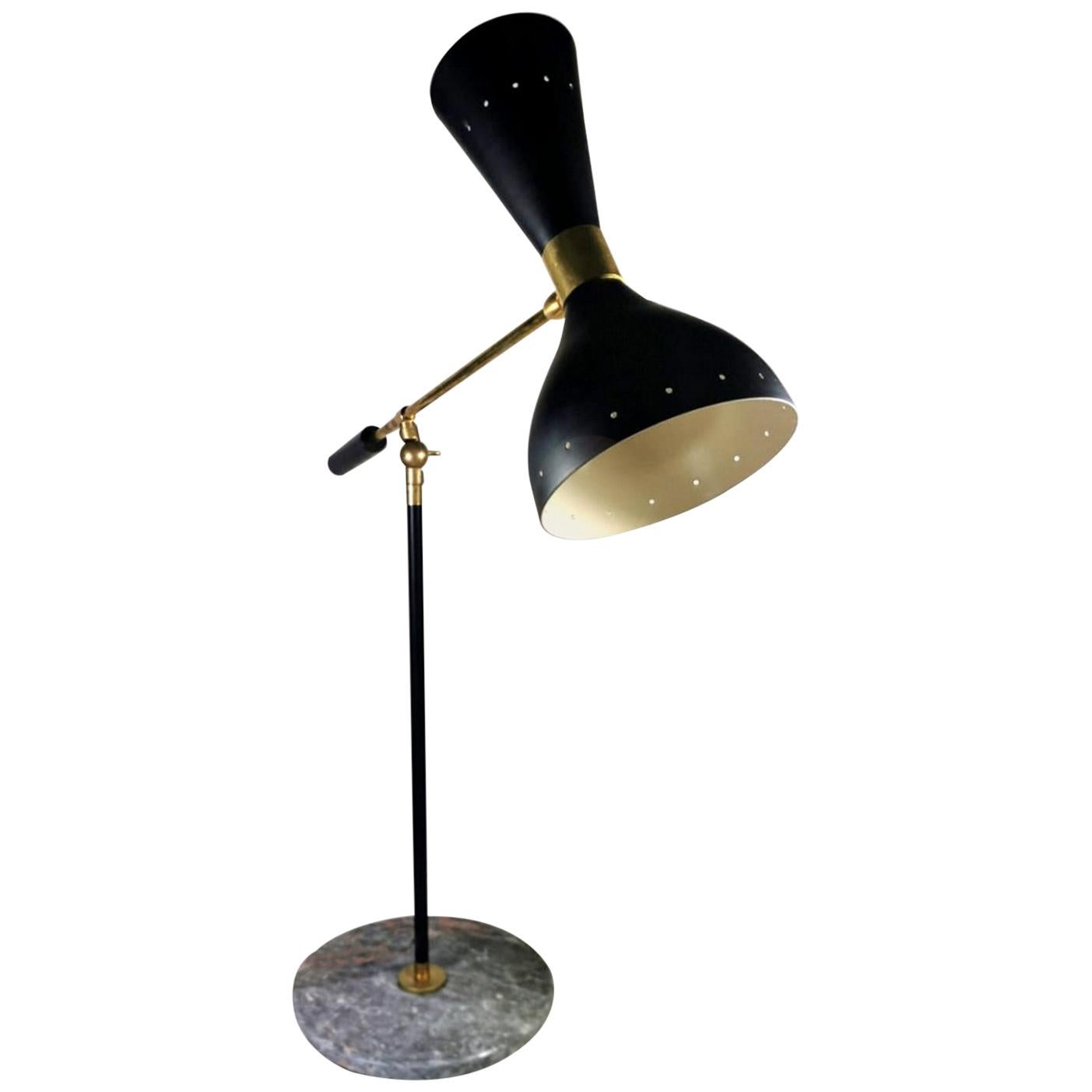 Stilnovo Style Diabolo Model  Brass Table Lamp With Marble Base 1960