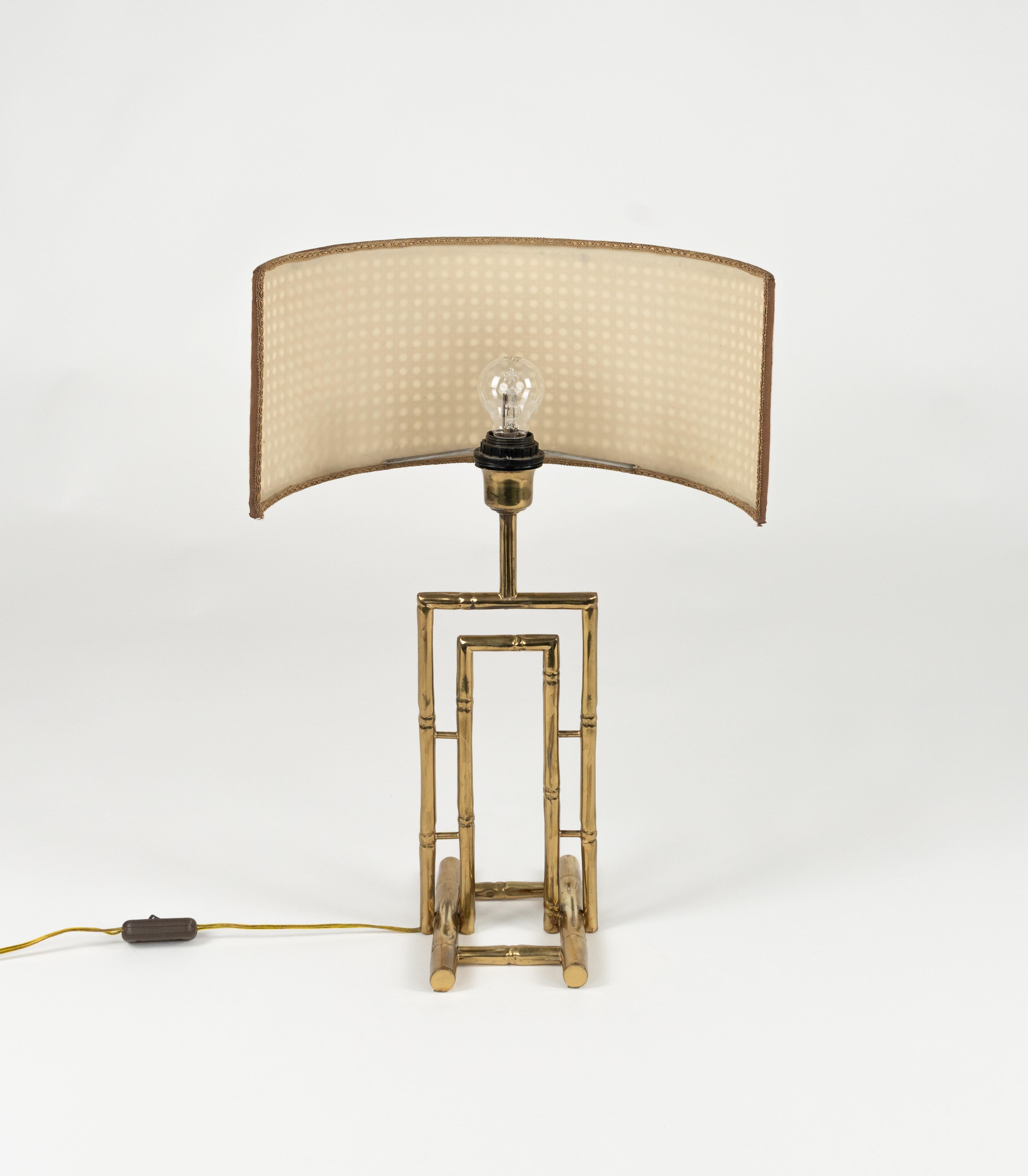 Lampe de table en laiton, faux bambou et rotin, style Maison Baguès, Italie, années 1960 en vente 2