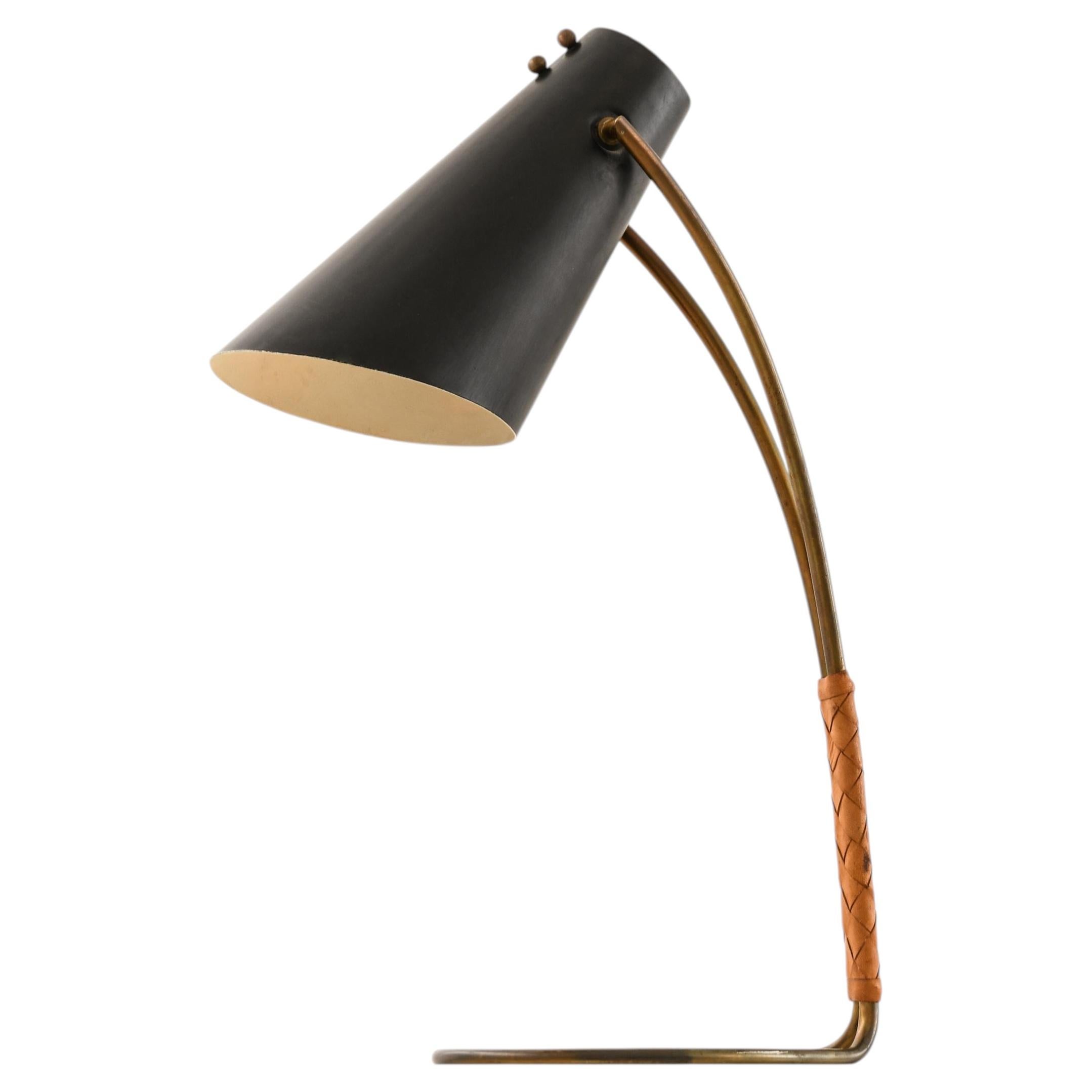 Table Lamp in Brass, Lacquer, Leather & Metal by Svend Aage Holm Sørensen, 1950s